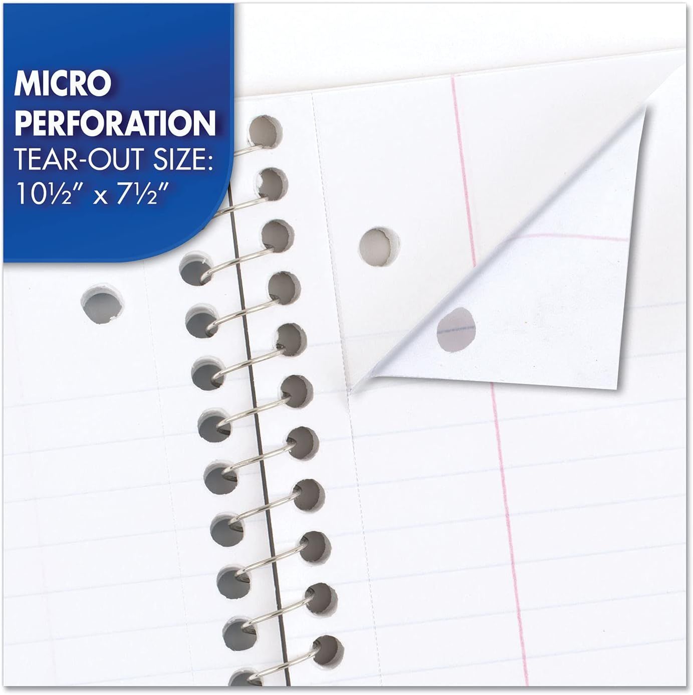 Communicates the exact physical dimensions of the tear-out pages to help shoppers understand the size of the notebook paper they will receive. Highlights the…