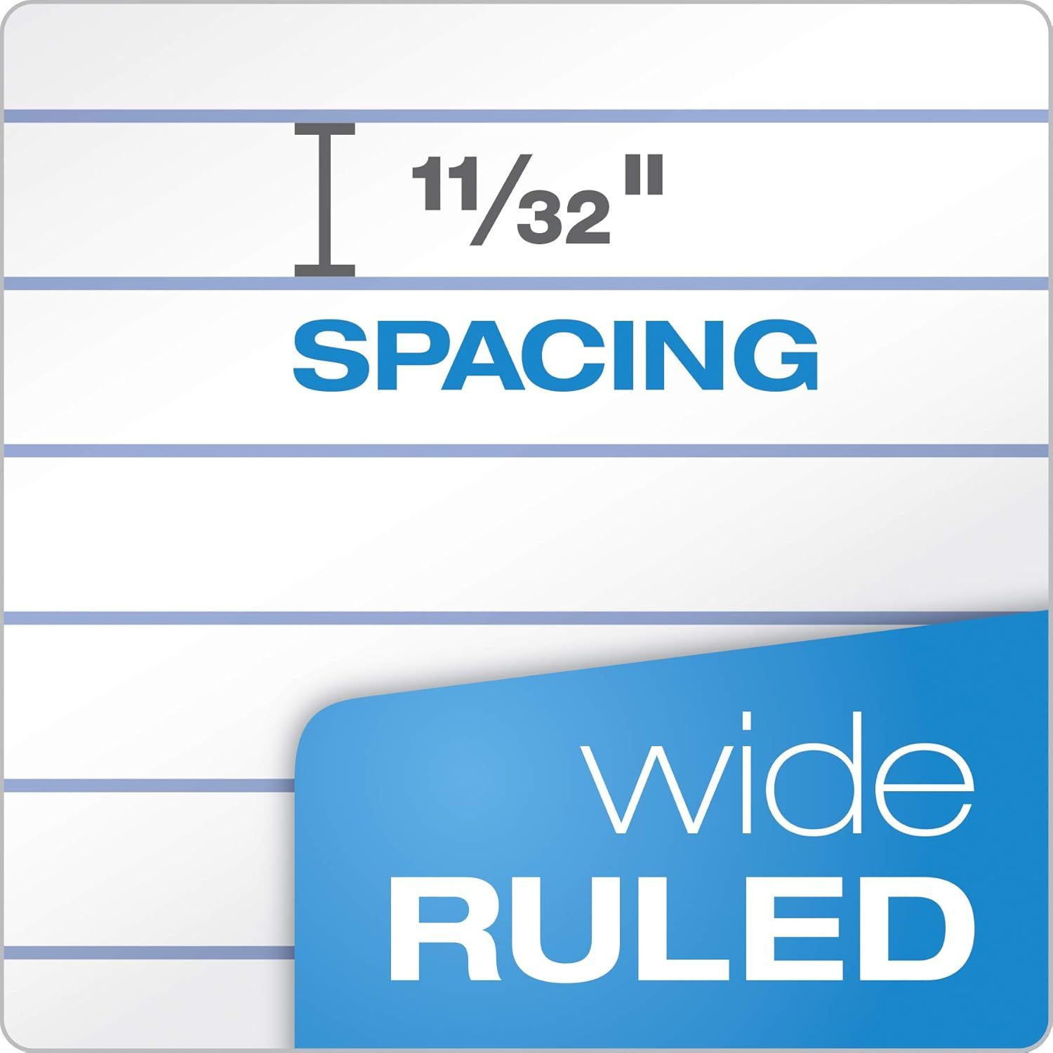 Communicates the specific spacing measurement between ruled lines (11/32 inch) to help shoppers understand the product's physical dimensions and suitability…