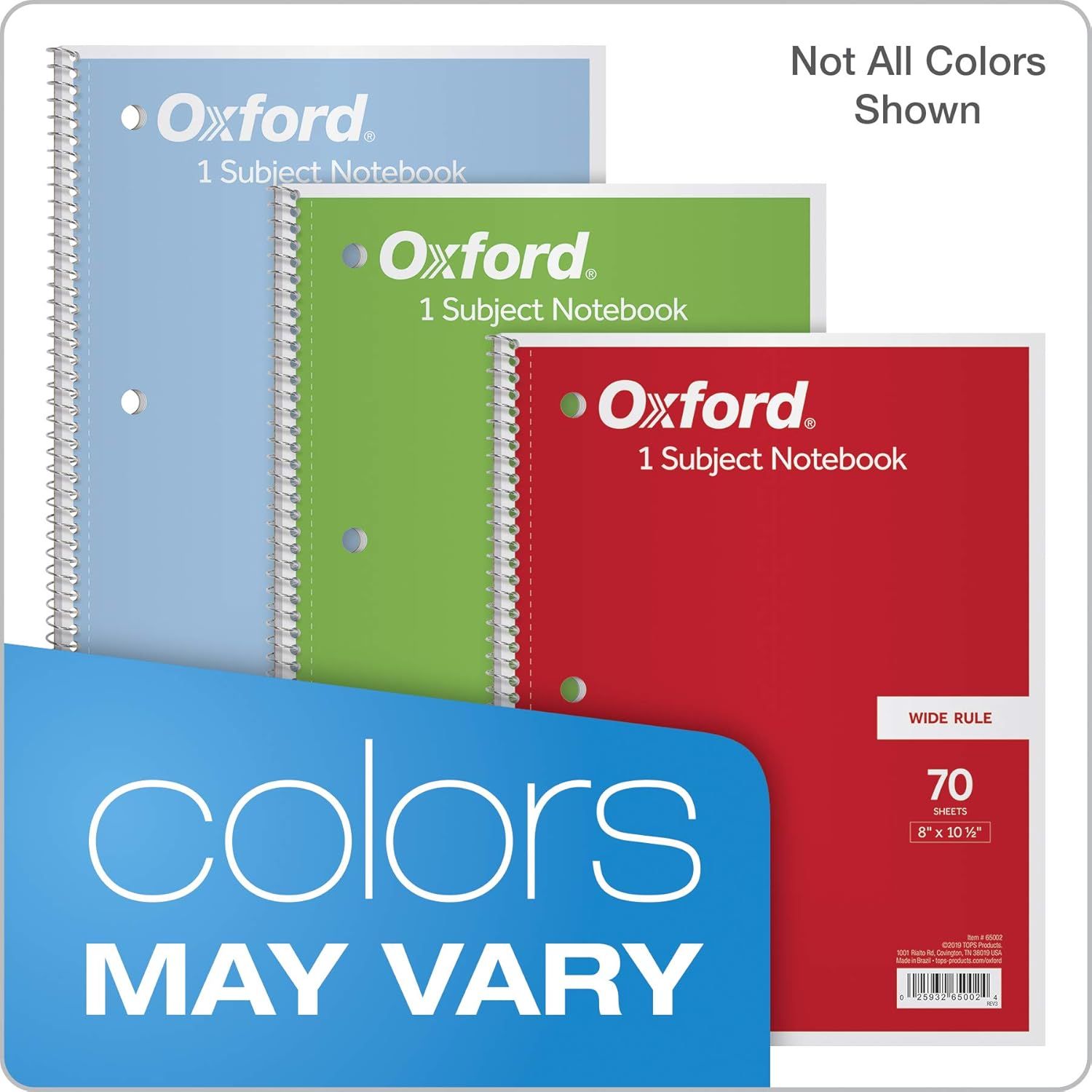 Showcases the Oxford notebook product line with multiple color options available, helping shoppers understand the variety of choices within the brand's…