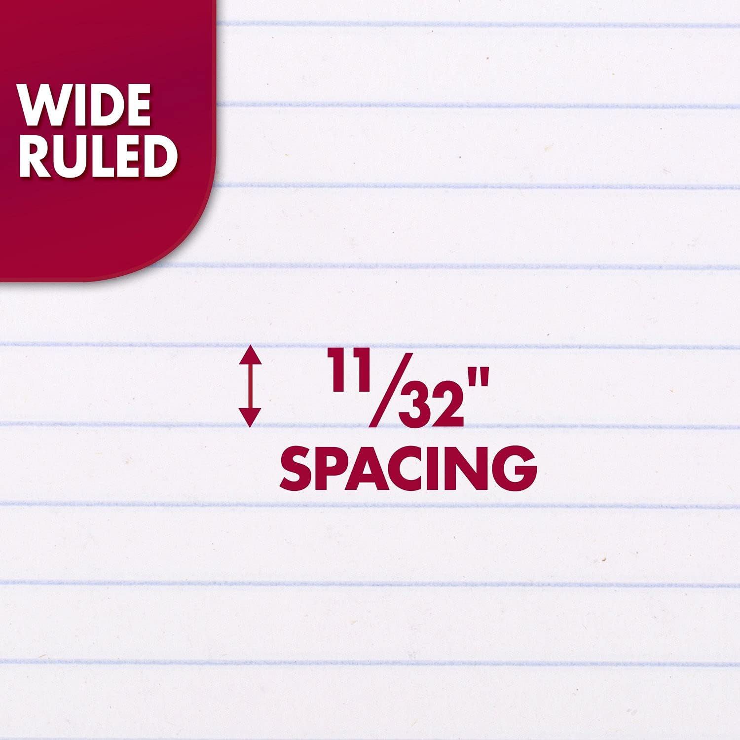 Communicates the specific line spacing measurement of the wide-ruled paper to help shoppers understand the product's physical specifications and suitability…