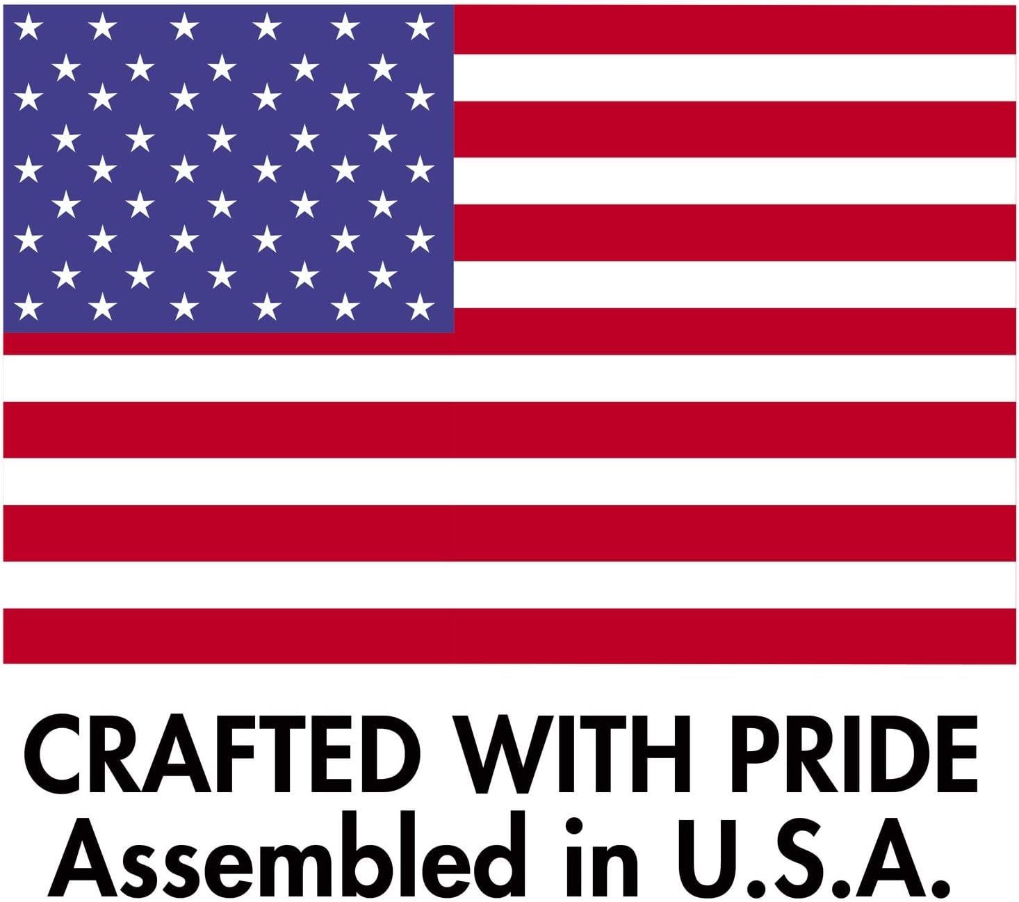 Communicates the product's American origin and assembly to build trust and appeal to shoppers who value domestic manufacturing and patriotic brand values.