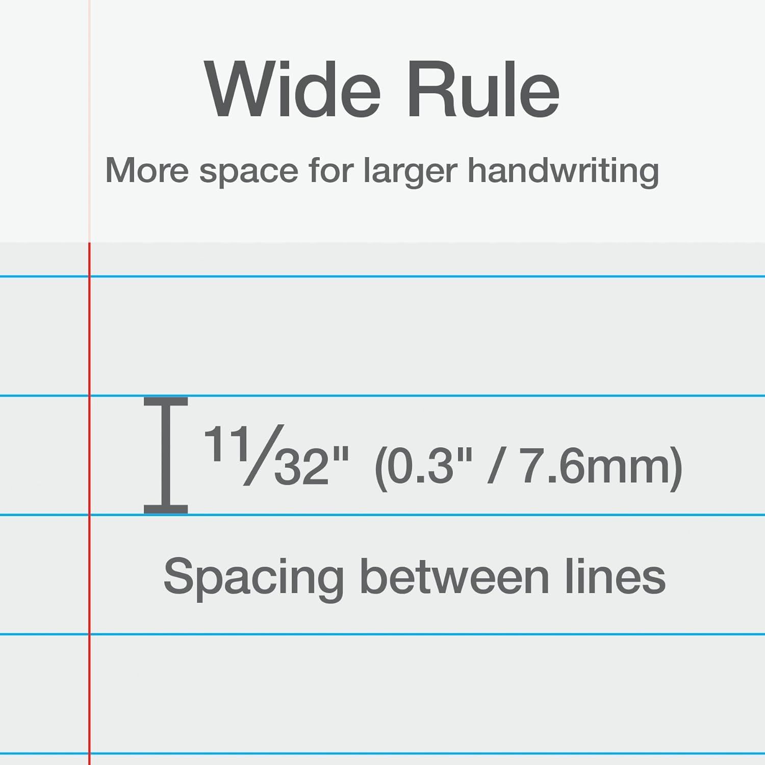 Communicates the specific line spacing measurement (11/32 inch or 7.6mm) to help shoppers understand this notebook is designed for larger handwriting with…