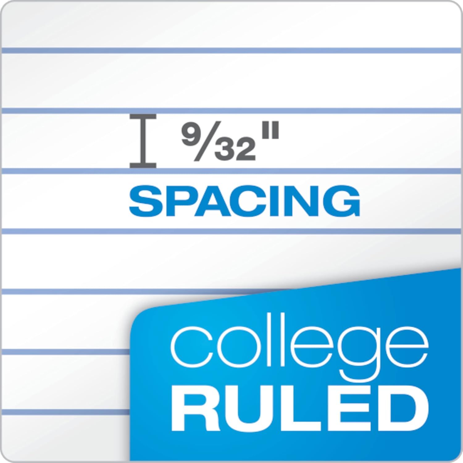 Communicates the exact spacing measurement between ruled lines (9/32 inch) to help shoppers understand the paper format and ensure it meets their writing needs.
