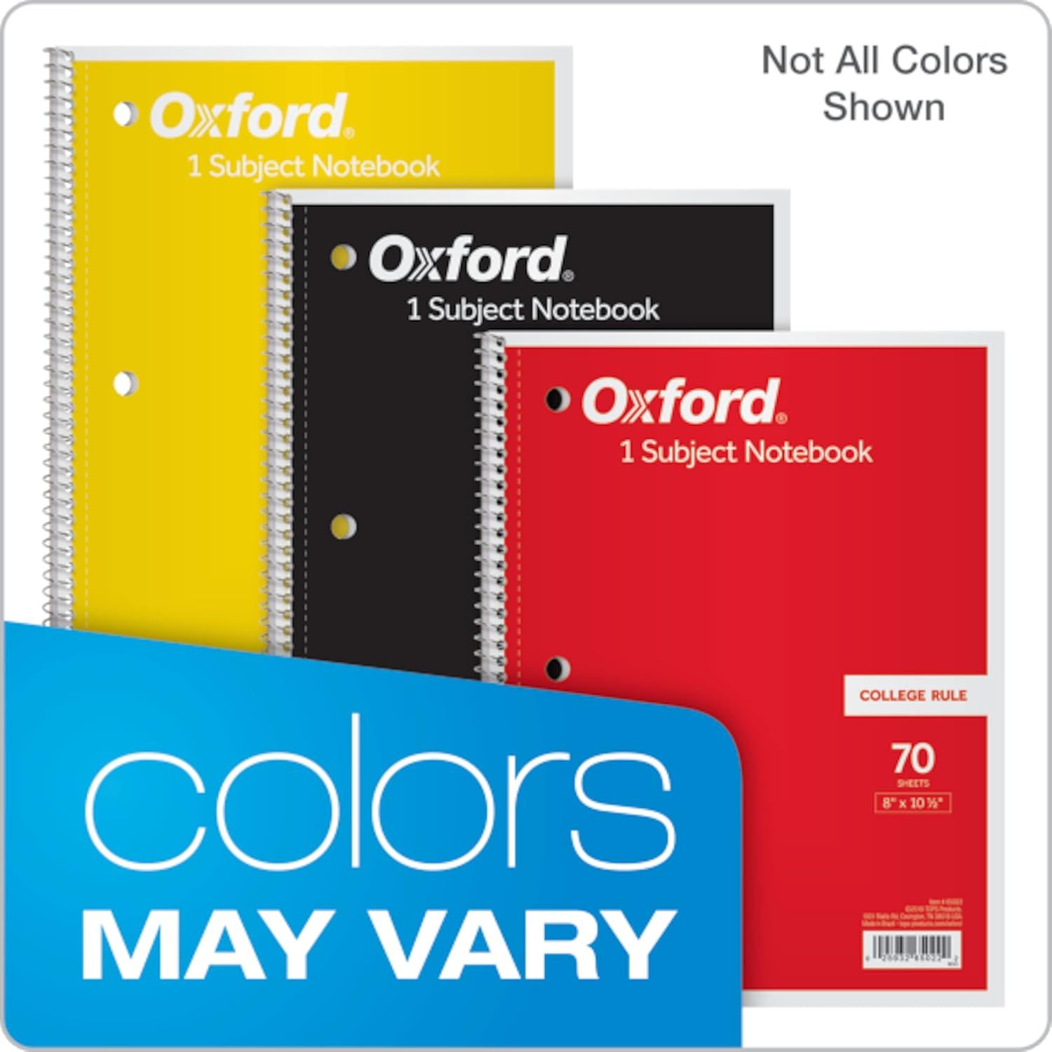 Shows the shopper the available color options for the Oxford 1 Subject Notebook, helping them understand the product line variety and choose their preferred…