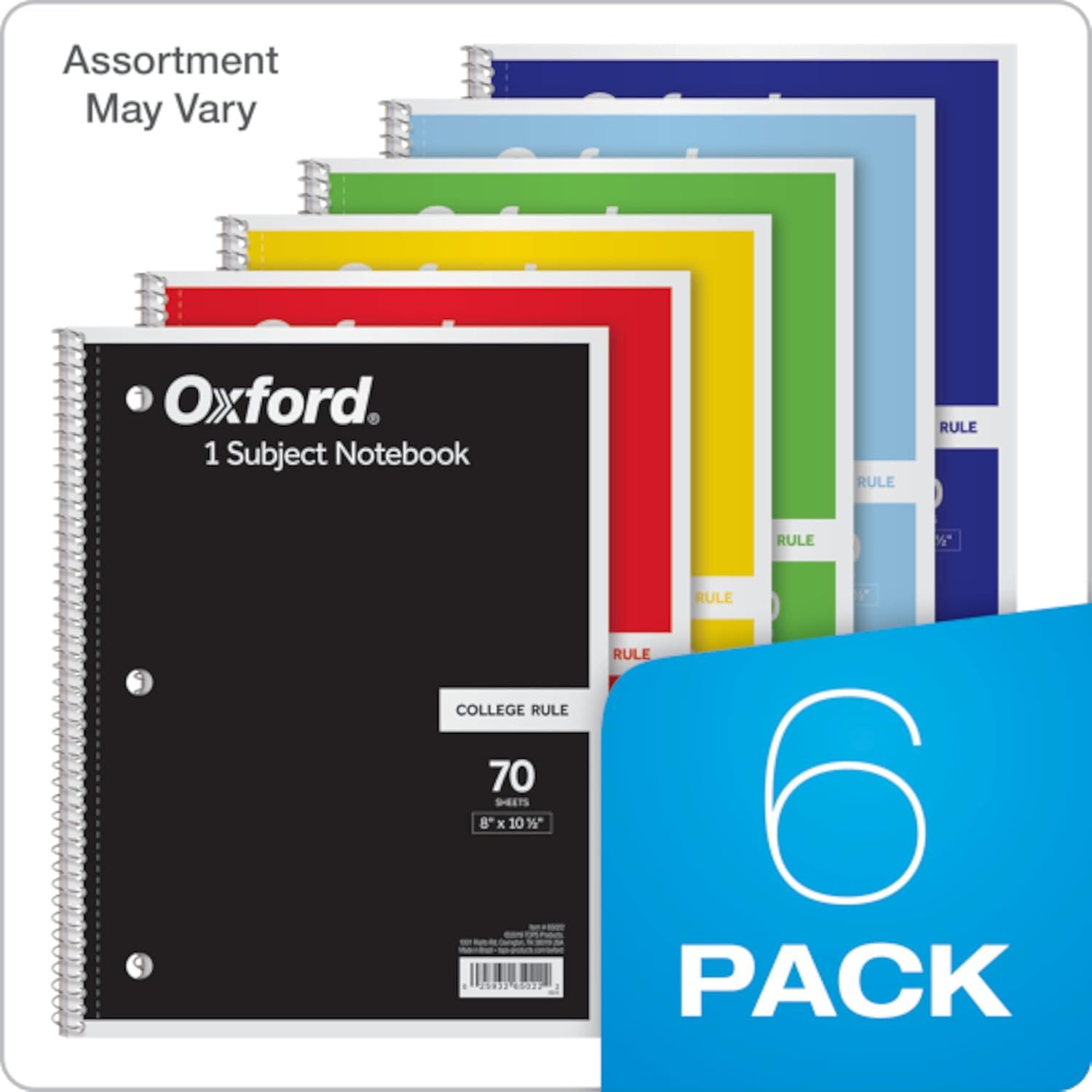 Showcases the Oxford notebook product line with multiple color options available, helping shoppers understand the variety of choices within the brand's…