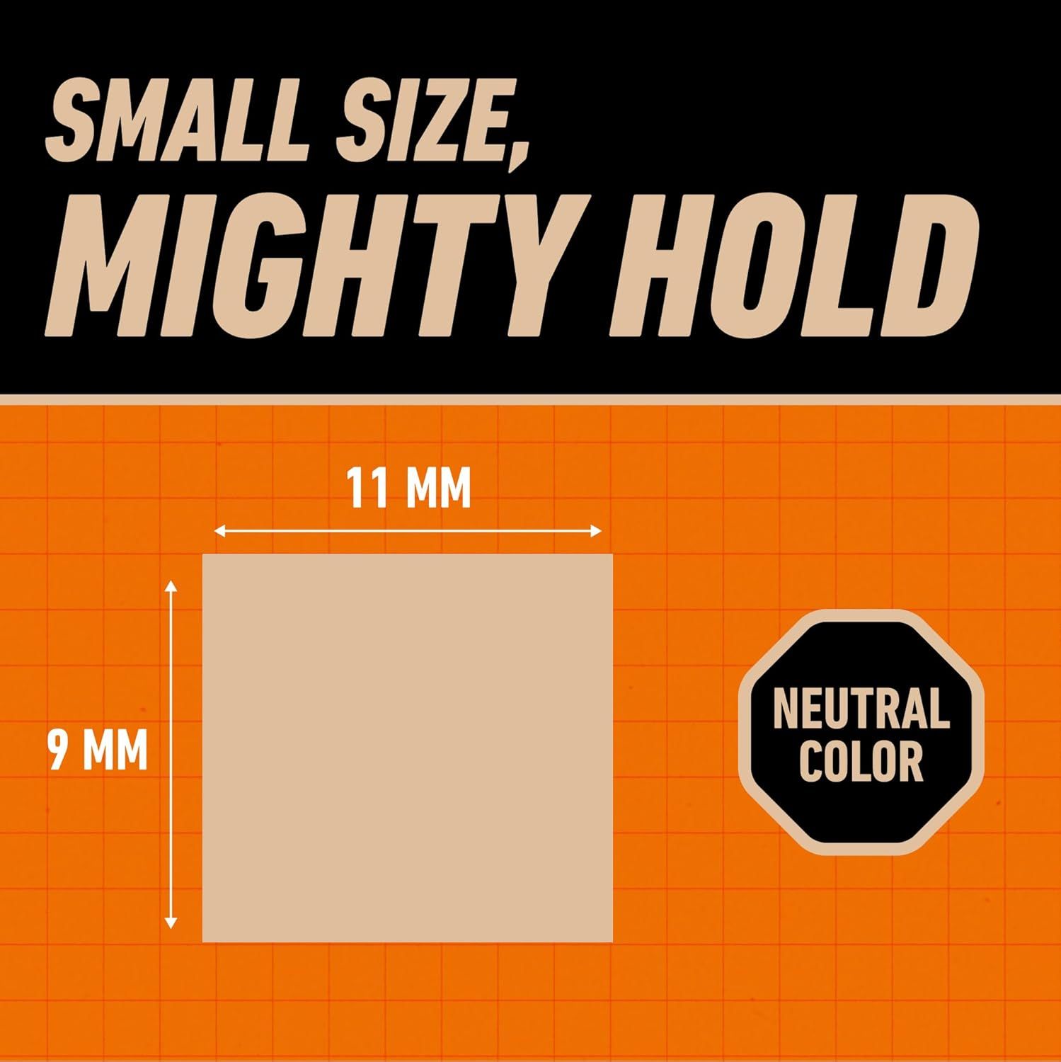 Communicates the product's small physical size (11mm x 9mm) and neutral color to reassure shoppers it's compact yet strong, and visually discreet. Highlights…
