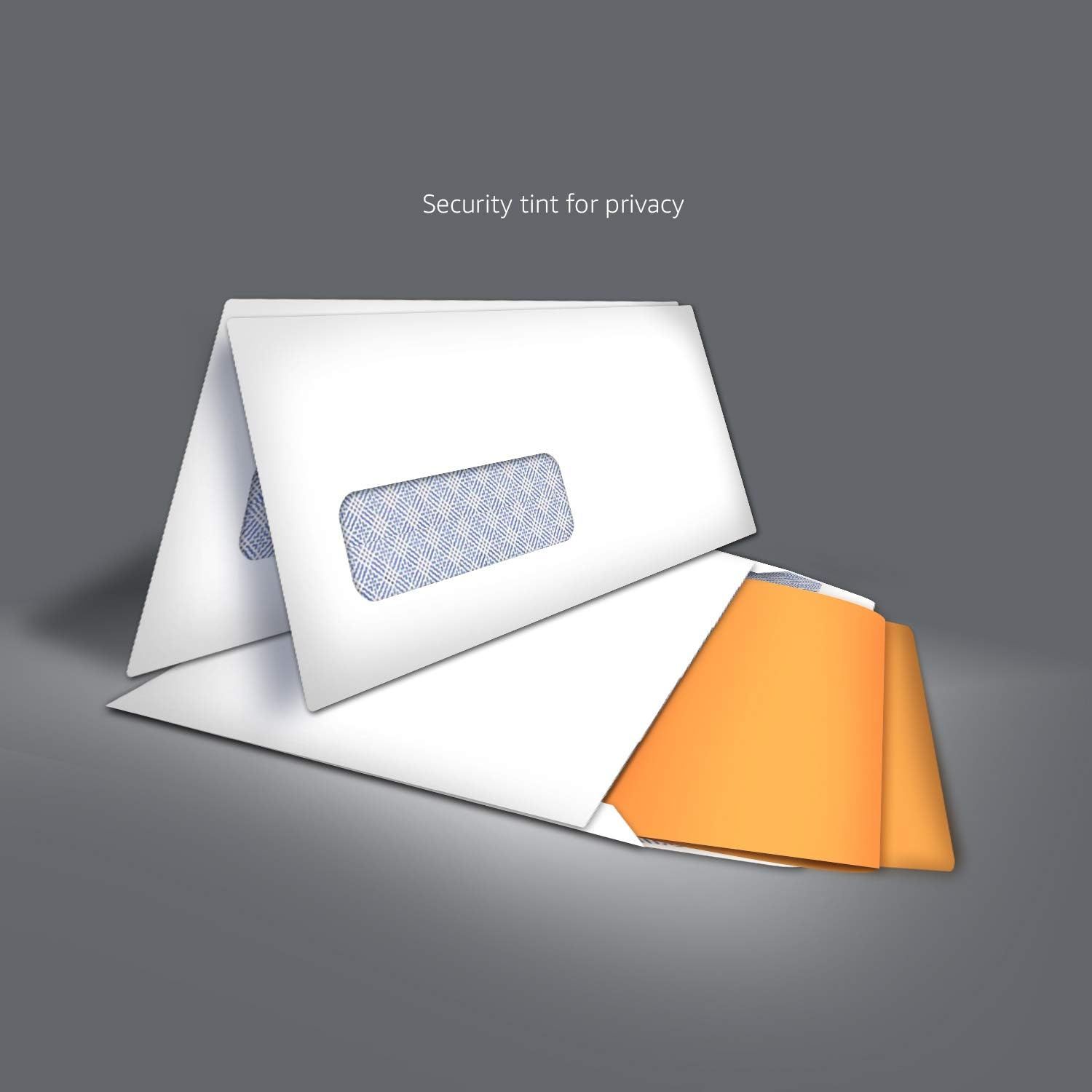 Highlights the security tint feature of the envelopes to reassure customers that their contents remain private and protected from view.