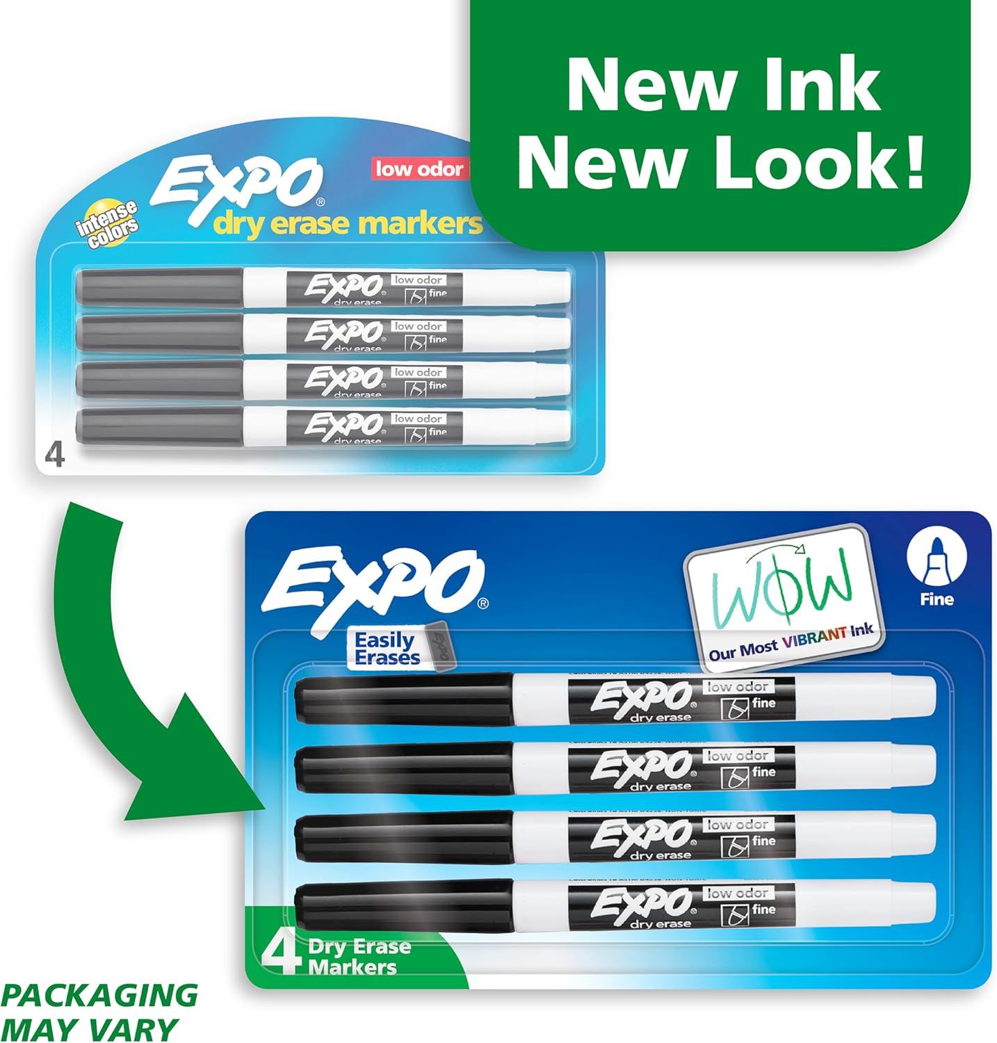 Communicates to shoppers that the product has been updated with new ink and new packaging design, while maintaining brand recognition and reassuring customers about the product evolution.