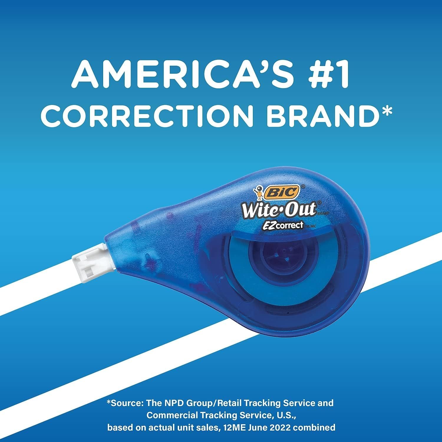 Establishes brand credibility and market dominance by highlighting BIC Wite-Out as America's #1 correction brand, building trust and reassuring shoppers of the product's popularity and reliability.