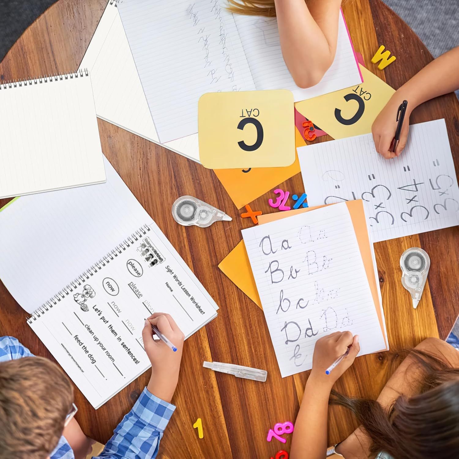 Demonstrates the product in a real-world educational setting with children engaged in learning activities, helping shoppers visualize how the product fits into everyday homeschool or classroom use.