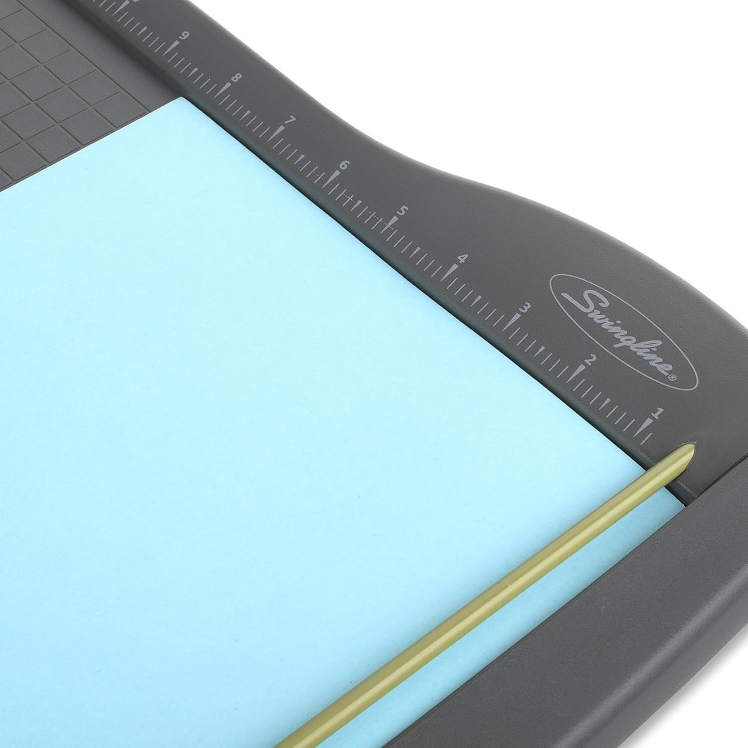 Provides a clean, catalog-style view of the paper trimmer product showing its design, ruler markings, and cutting mechanism without distractions.
