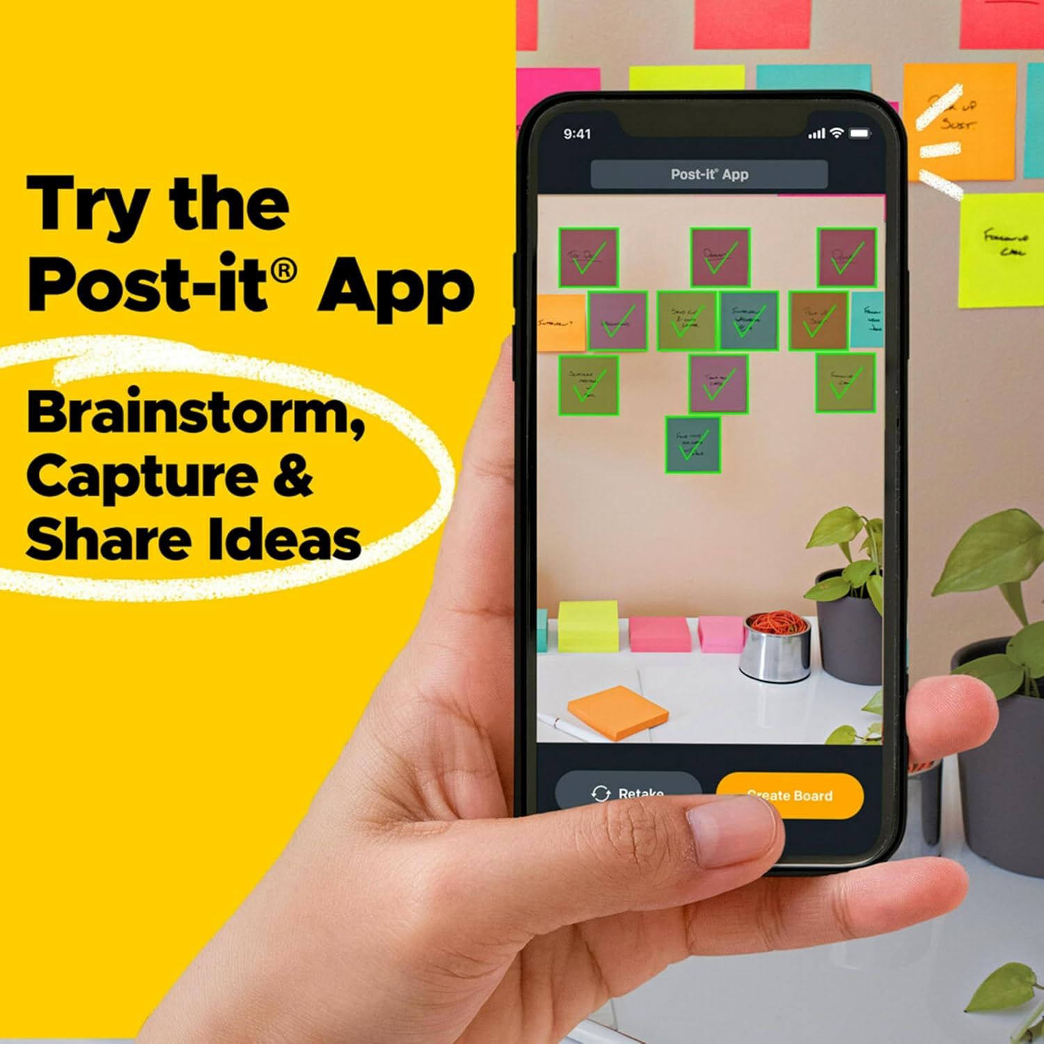 Demonstrates how to use the Post-it App for brainstorming and organizing ideas digitally, encouraging shoppers to download and try the companion app. Highlights the digital integration benefit of…