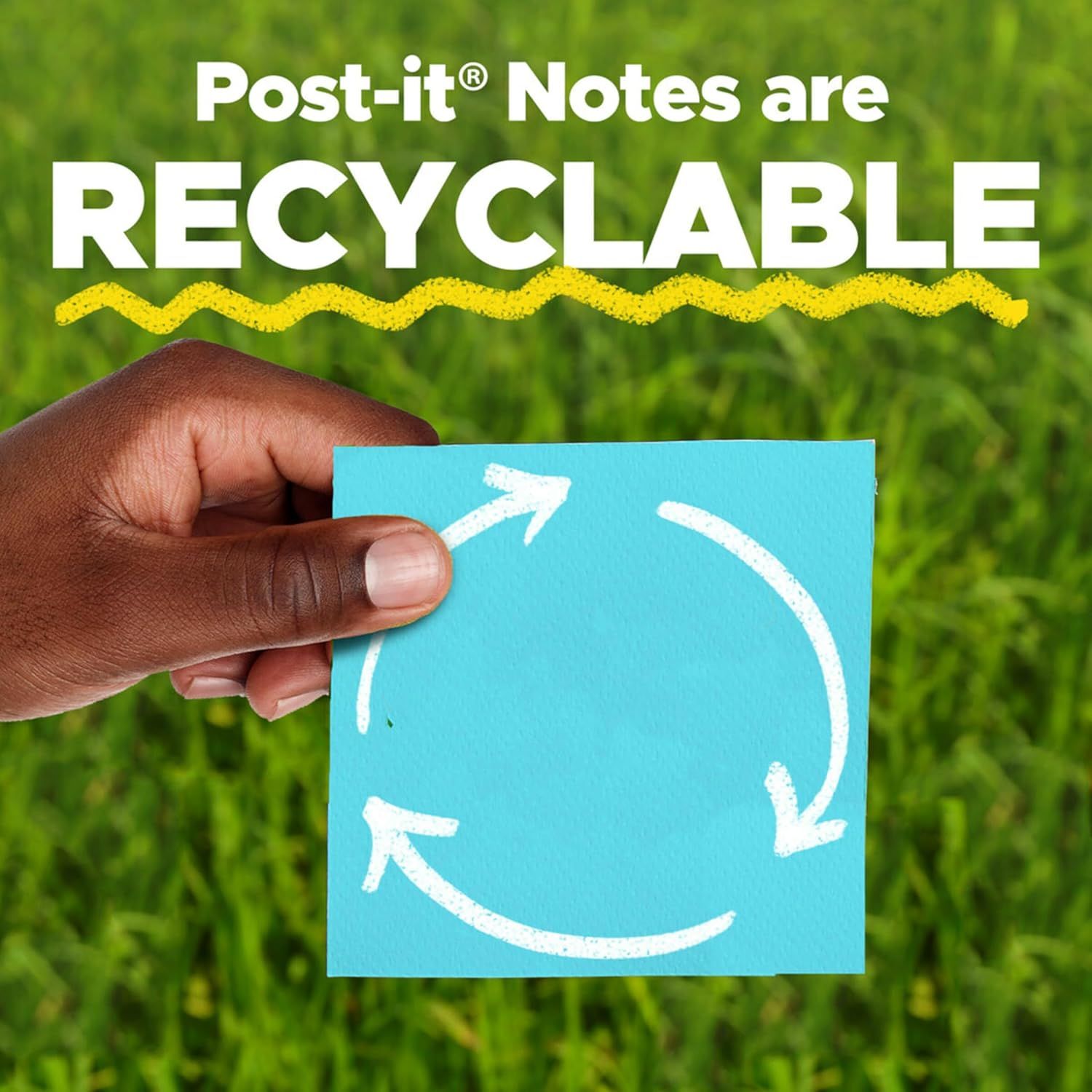 Communicates that Post-it Notes are environmentally responsible and recyclable, reassuring eco-conscious shoppers that the product aligns with sustainable values. Highlights the single key benefit…