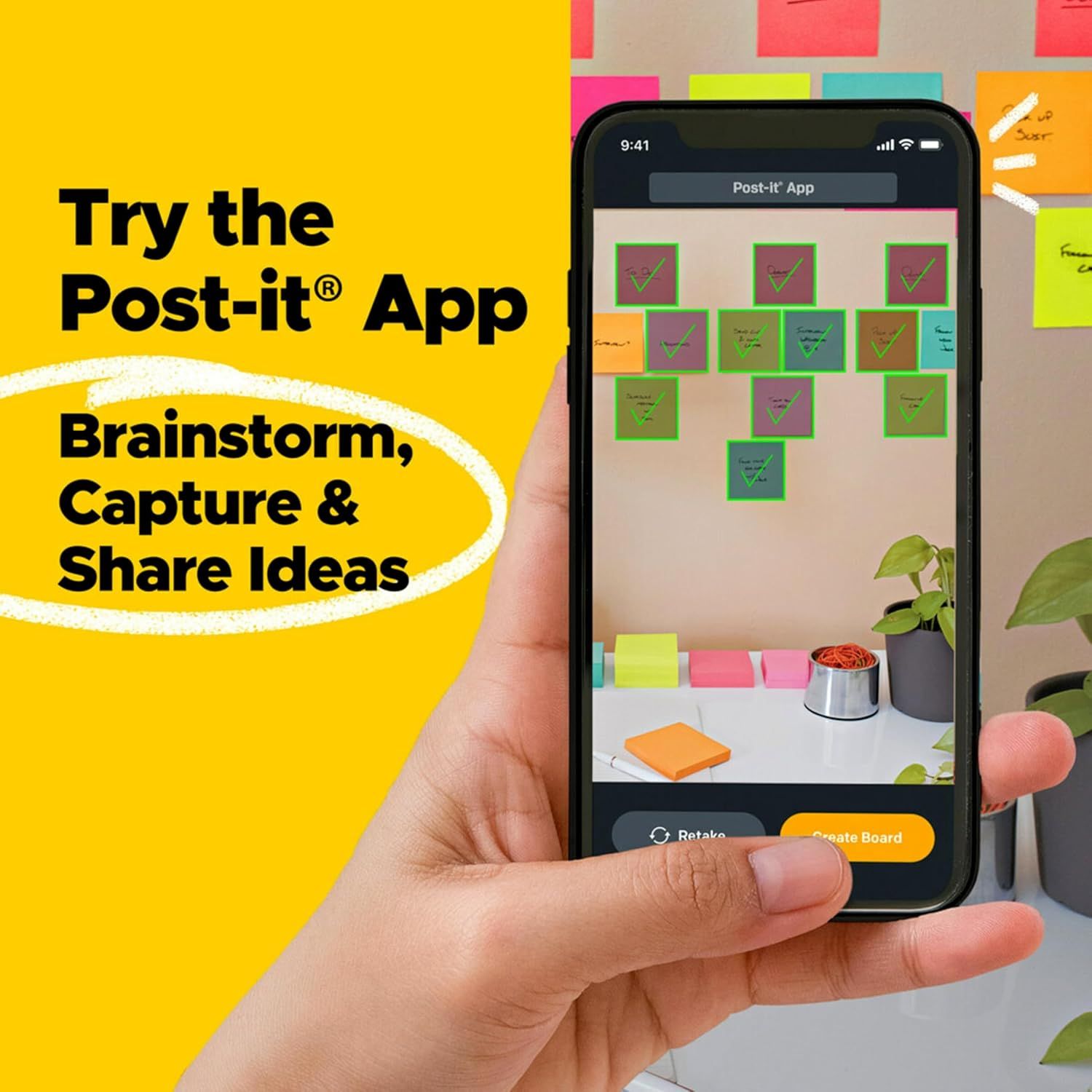 Demonstrates how to use the Post-it App to digitally brainstorm, capture, and share ideas, encouraging shoppers to download and engage with the brand's digital ecosystem. Highlights the key benefit…