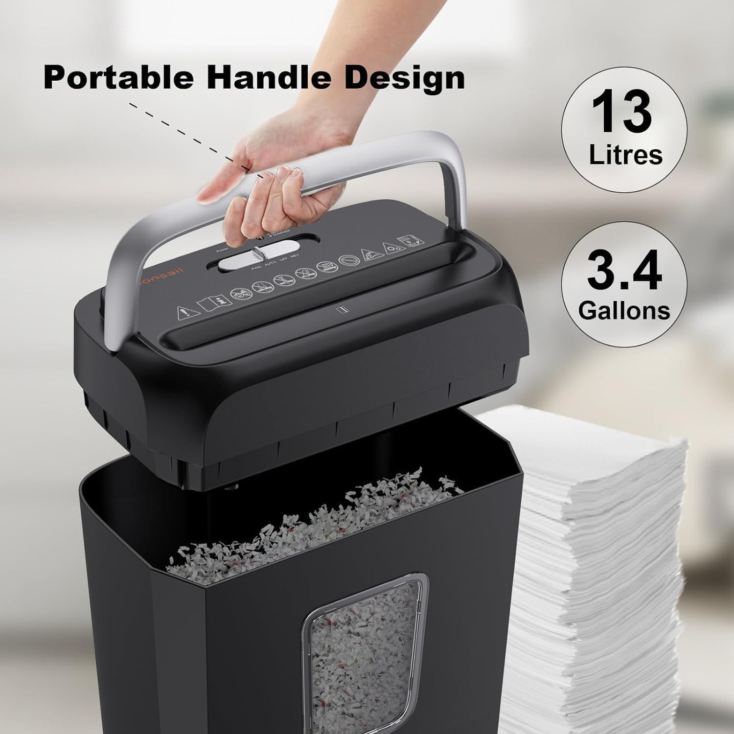 Highlights the portable handle design for easy carrying and mobility, while also communicating the product's large capacity (13 litres / 3.4 gallons) to reassure shoppers about its convenience and…