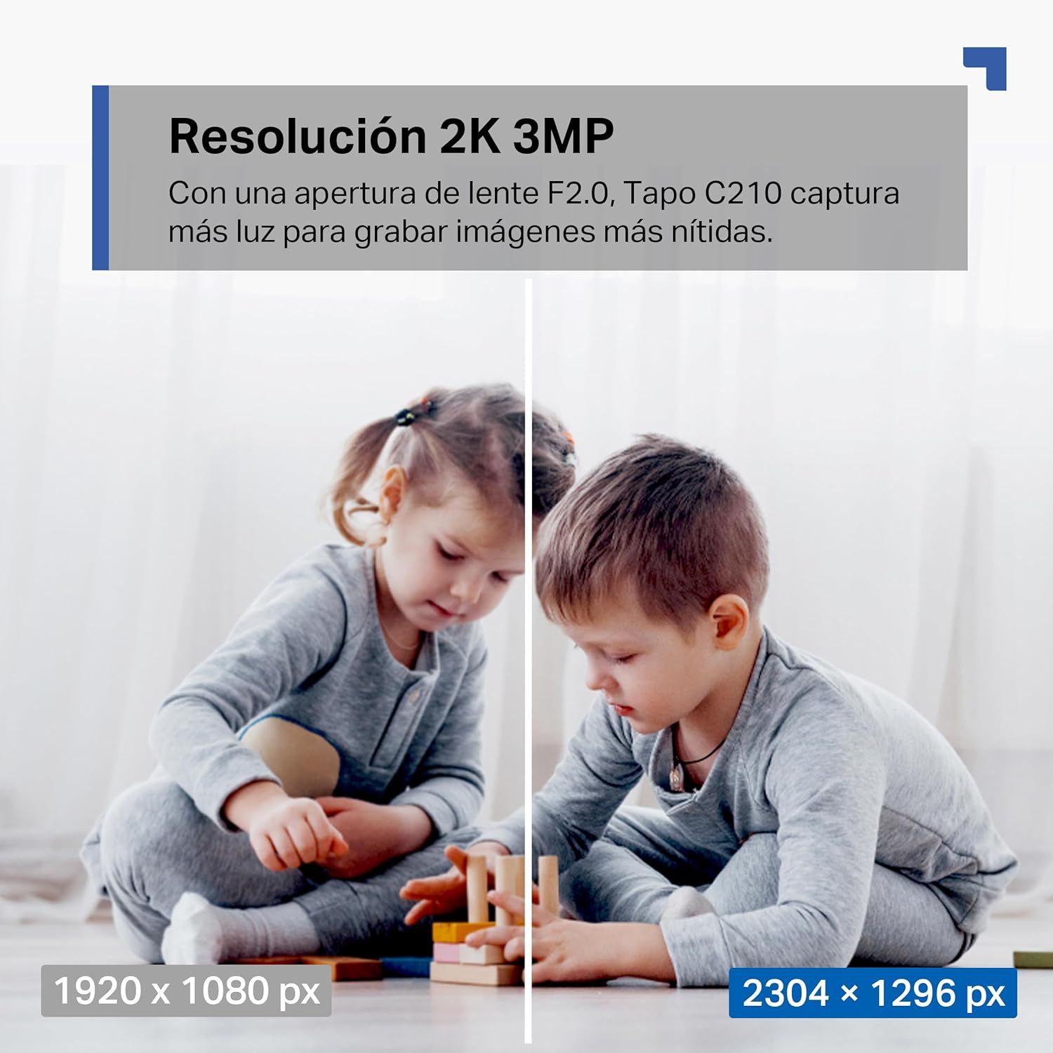 Communicates the camera's high-resolution capability (2K 3MP) and superior light capture (F2.0 aperture) to reassure shoppers of clear, sharp image quality. Highlights the product's ability to…