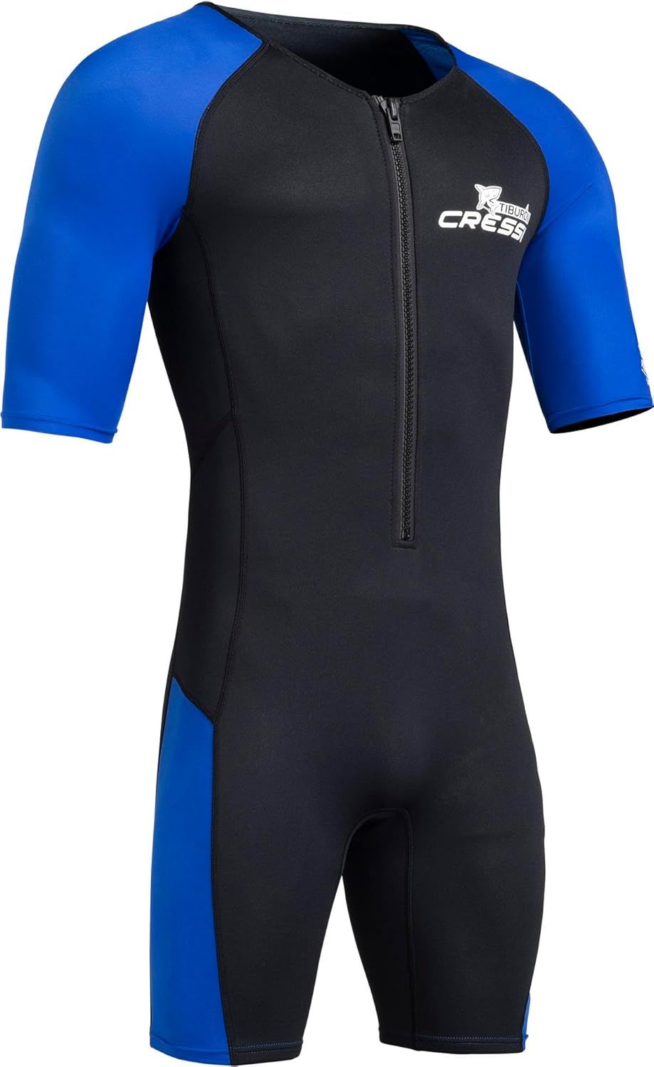Provides a clean, catalog-style view of the wetsuit product showing its design, color scheme, and branding without distractions.