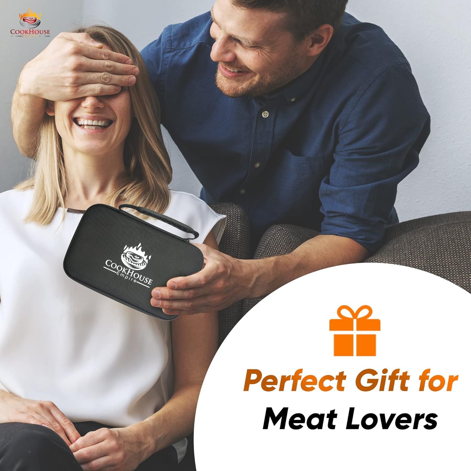 Positions the product as an ideal gift for meat lovers, emphasizing its gifting appeal with emotional lifestyle photography and clear gift messaging.