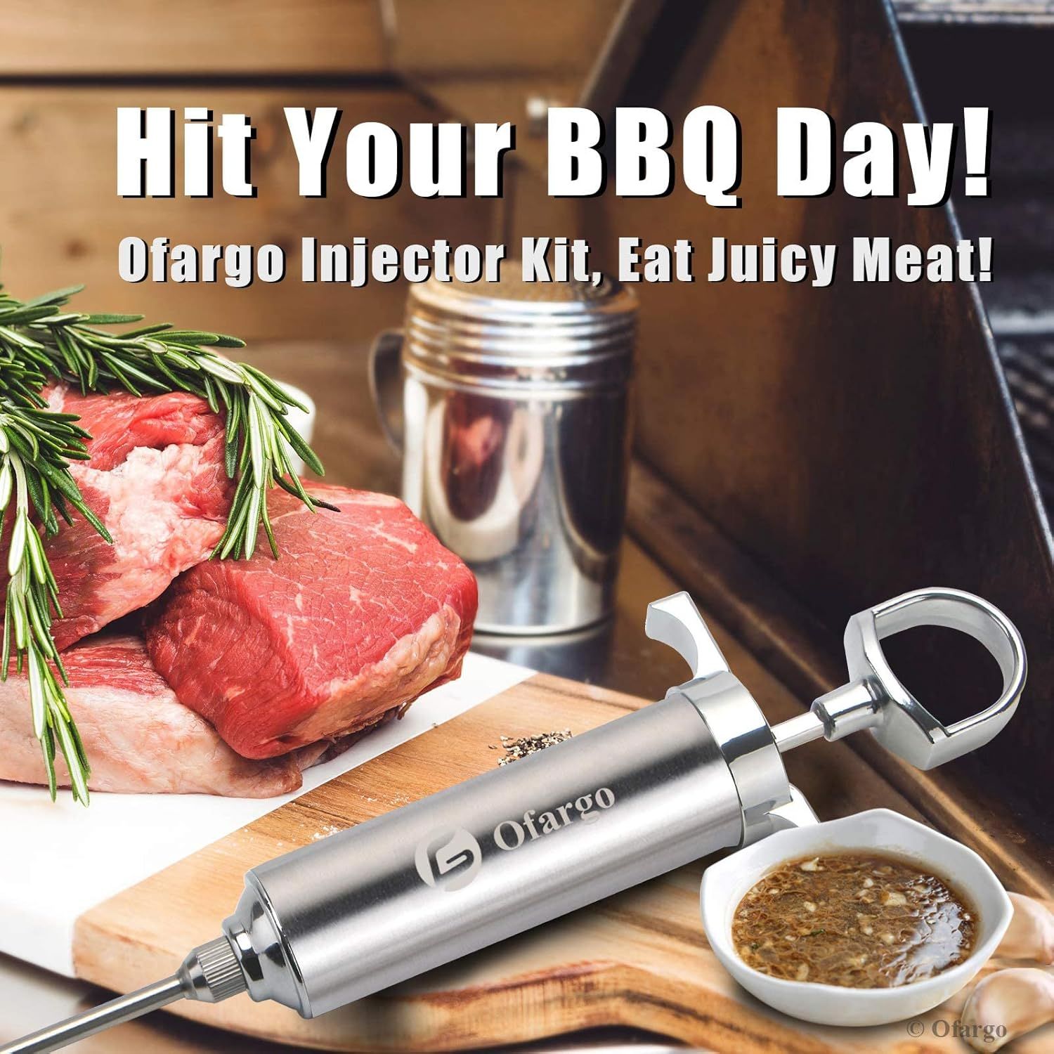 Demonstrates the product's application for BBQ cooking, showing how the injector kit is used to create juicy, flavorful meat for grilling occasions. Highlights the key benefit of using the injector…