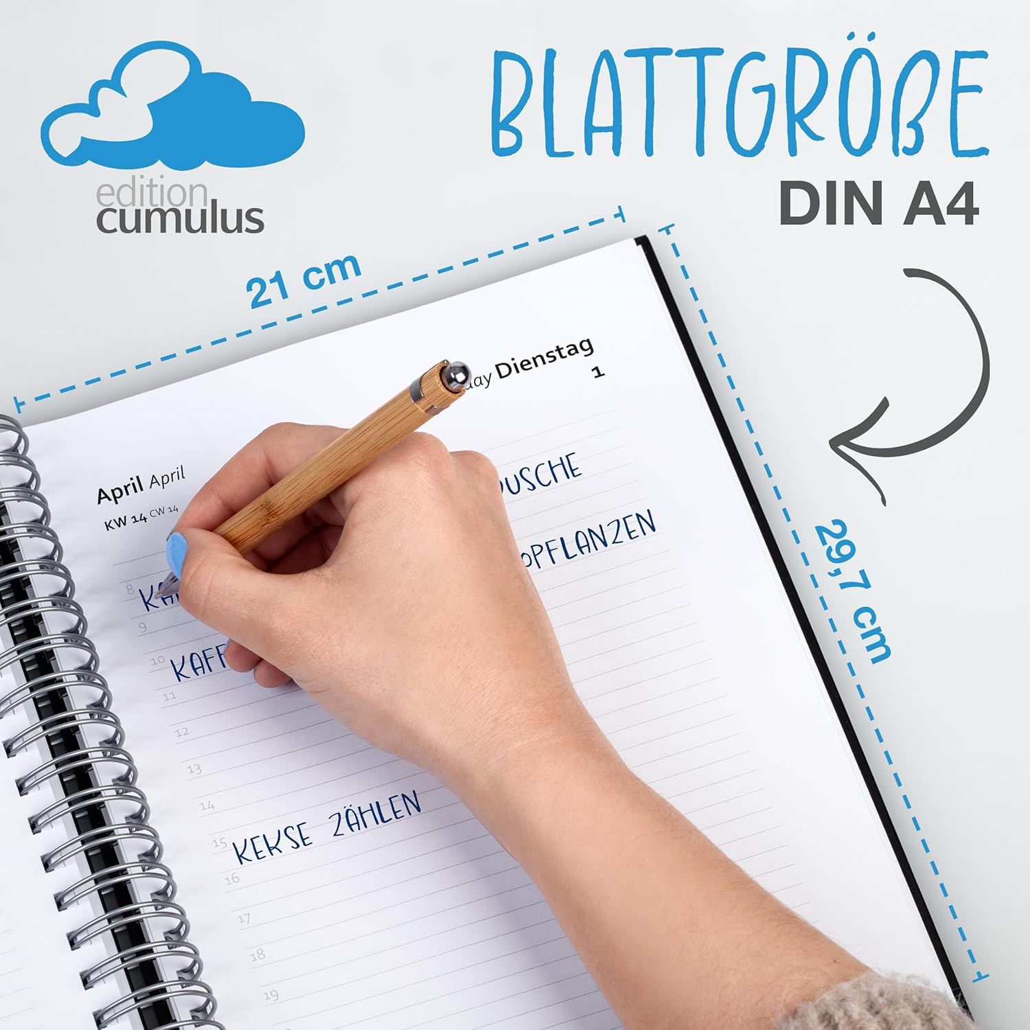Communicates the exact physical size of the planner/notebook to help shoppers understand its dimensions and portability.