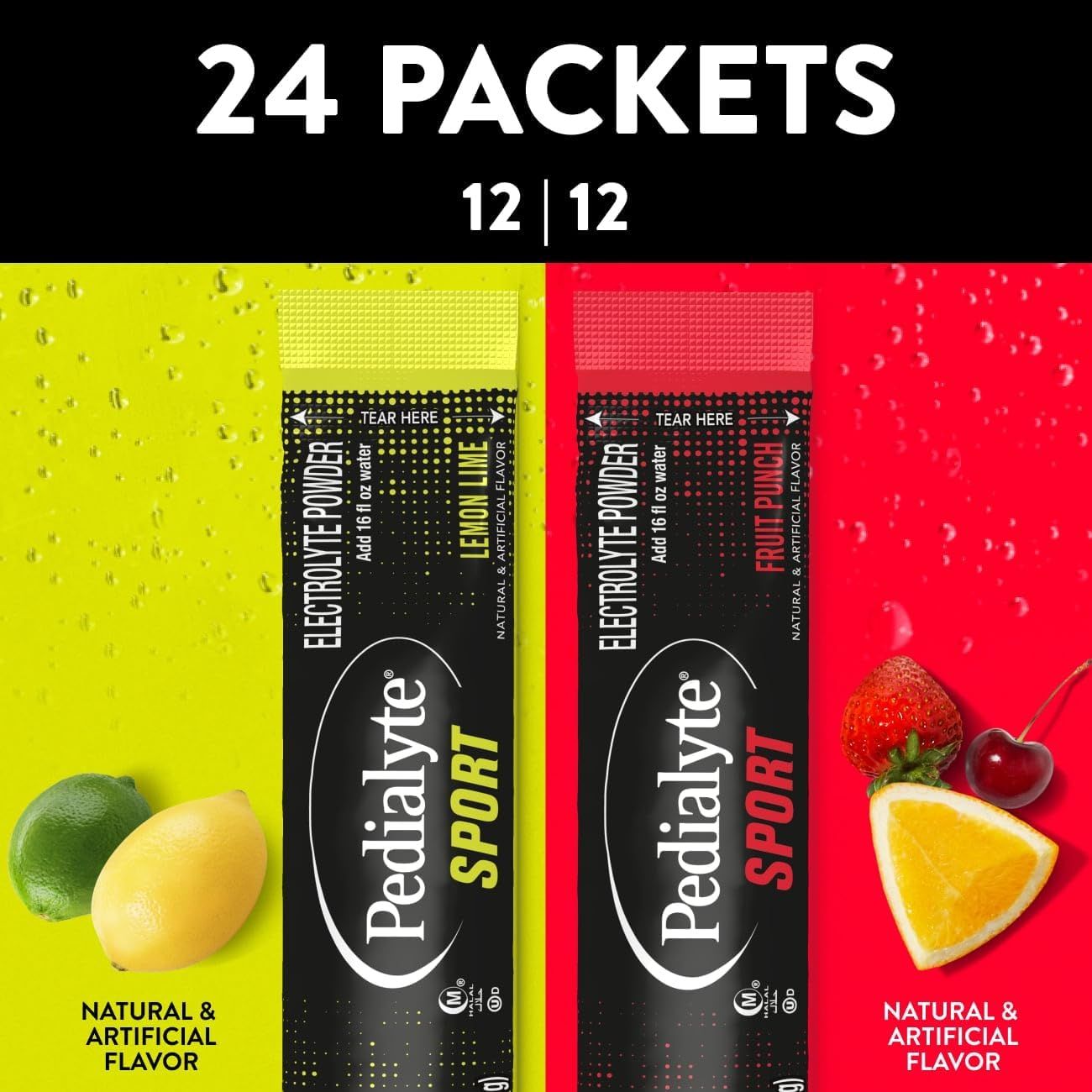 Showcases the brand's product lineup by displaying two flavor variants (Lemon Lime and Fruit Punch) side-by-side, helping shoppers understand the available options and choose their preferred flavor.