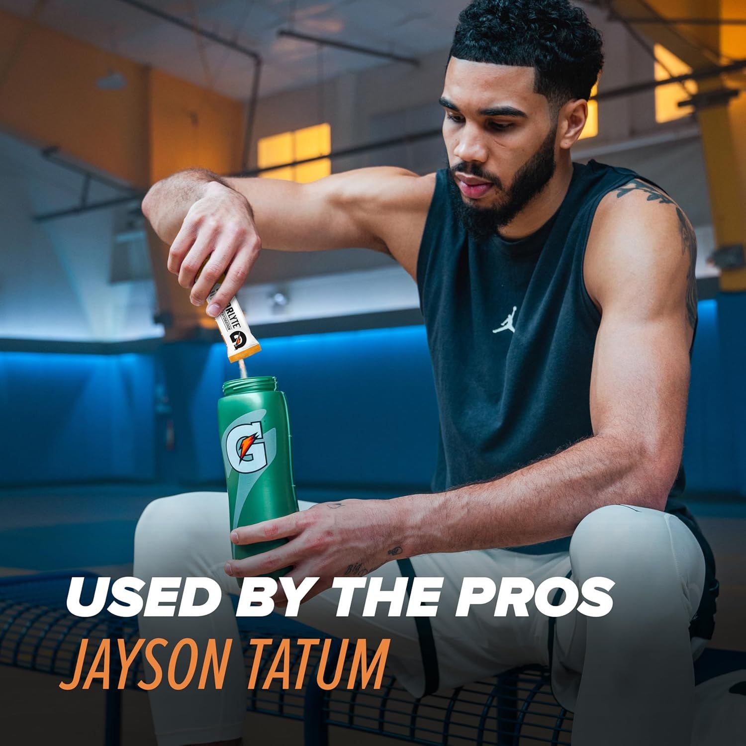 Builds credibility and trust by showing that professional athlete Jayson Tatum uses this Gatorade product, leveraging his authority and status to reassure shoppers of the product's quality and…