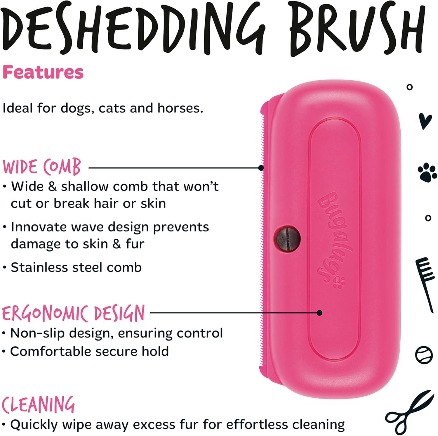 Breaks down the physical components and design features of the deshedding brush to help shoppers understand what makes it effective and safe for pet grooming. Showcases multiple distinct benefits of…