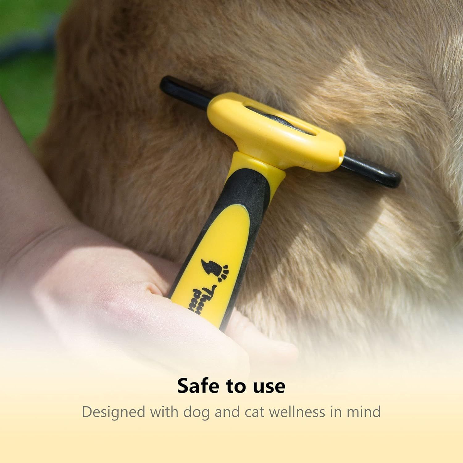 Reassures pet owners that the grooming tool is designed with pet safety and wellness in mind, making it safe for use on dogs and cats. Communicates the primary benefit that the product is safe for…