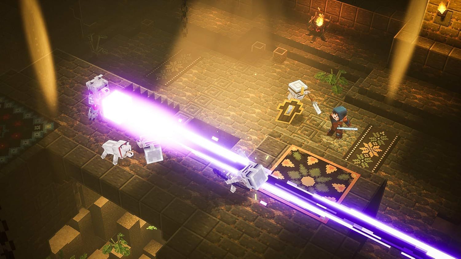 Shows the product (video game) in use, displaying gameplay with characters, environment, and visual effects to give shoppers a sense of the gaming experience.