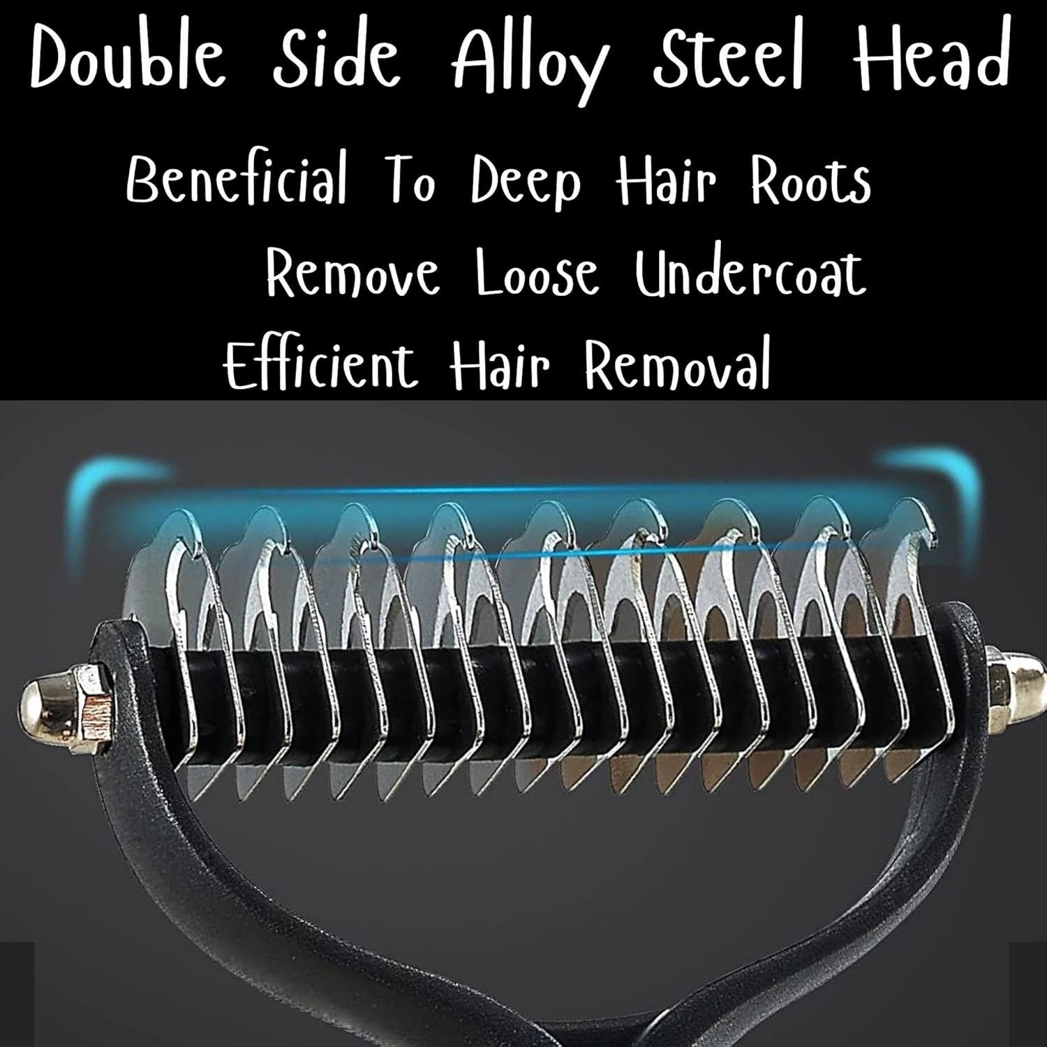 Highlights the product's double-sided alloy steel head design with visual emphasis on the blade structure to demonstrate its effectiveness for deep hair root removal and efficient hair removal.
