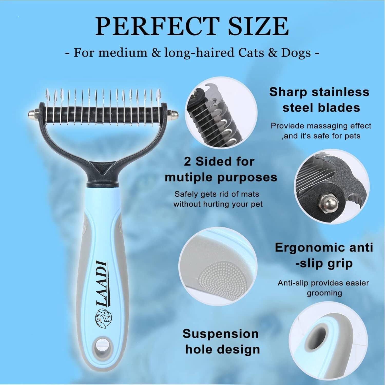 Breaks down the physical components and design features of the pet grooming tool to help shoppers understand its construction and functional parts. Showcases multiple distinct benefits of the…
