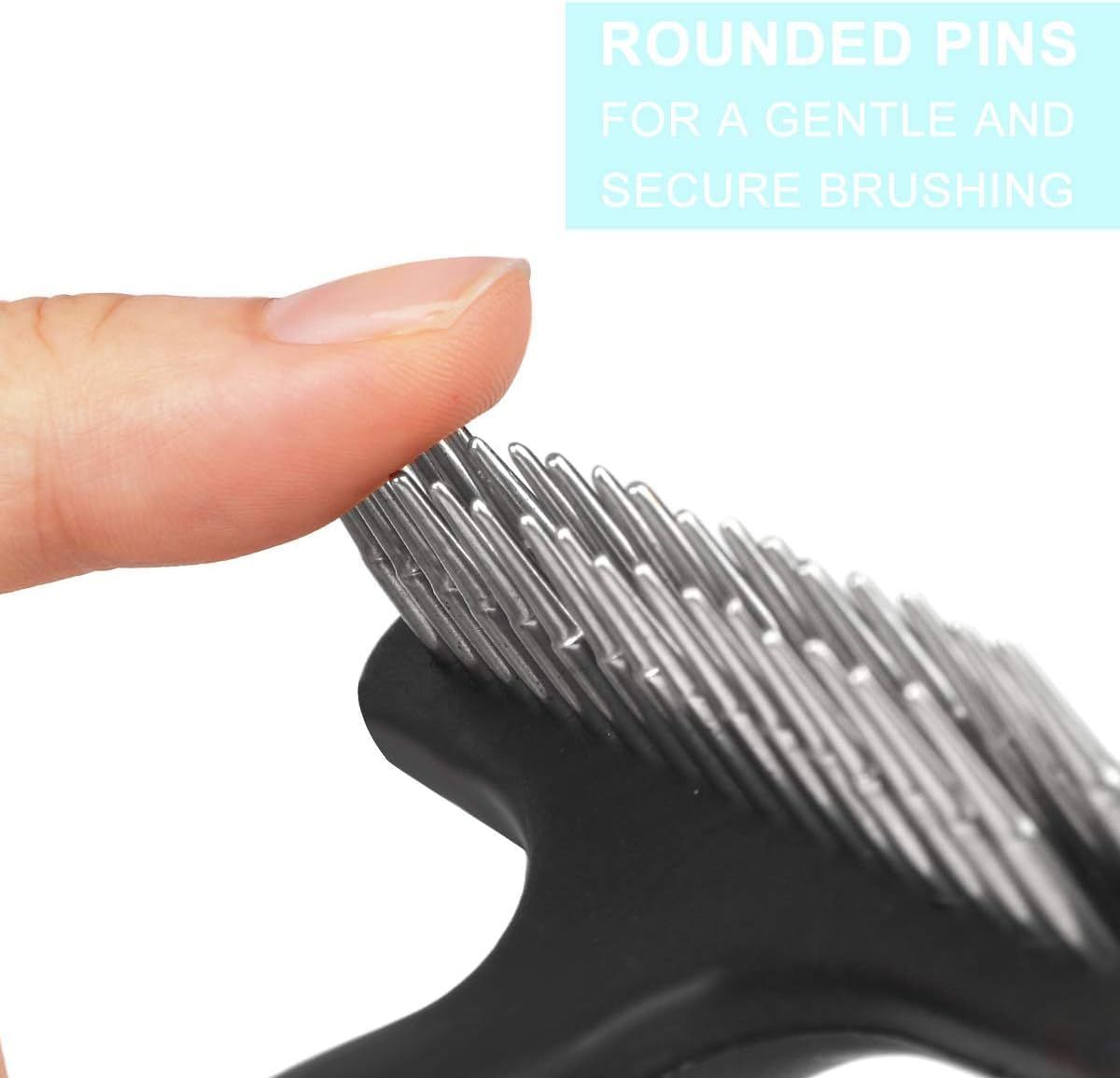 Highlights the rounded pin design of the brush to communicate gentle and secure brushing for safe use. Communicates the safety and comfort benefit of the rounded pin design for a gentle brushing…