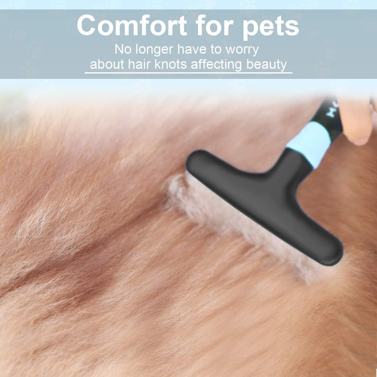 Communicates that the grooming tool prevents hair knots and tangles in pets, providing comfort and maintaining their appearance.