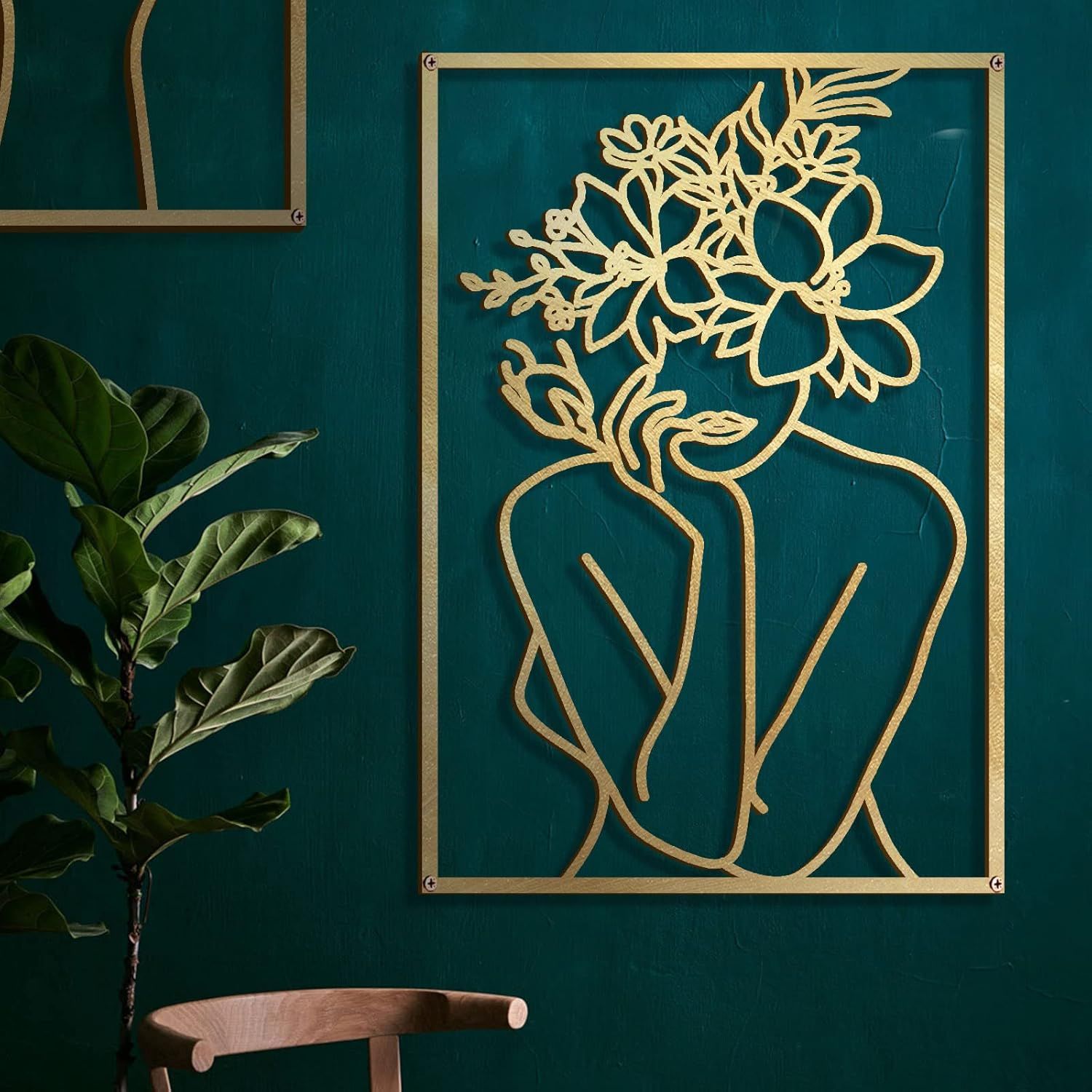 Shows the wall art displayed in a real-world home setting to help shoppers visualize how the product looks when installed on a wall.