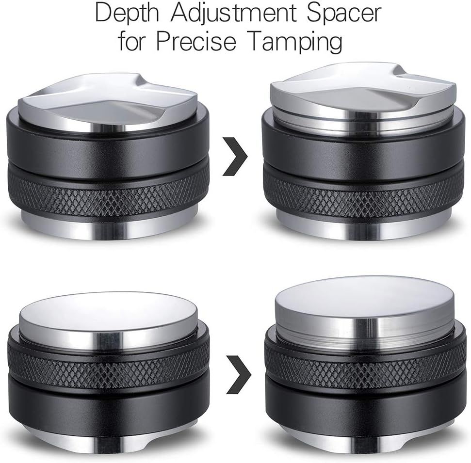 Demonstrates the depth adjustment feature that allows for precise tamping control, reassuring buyers of consistent espresso quality.
