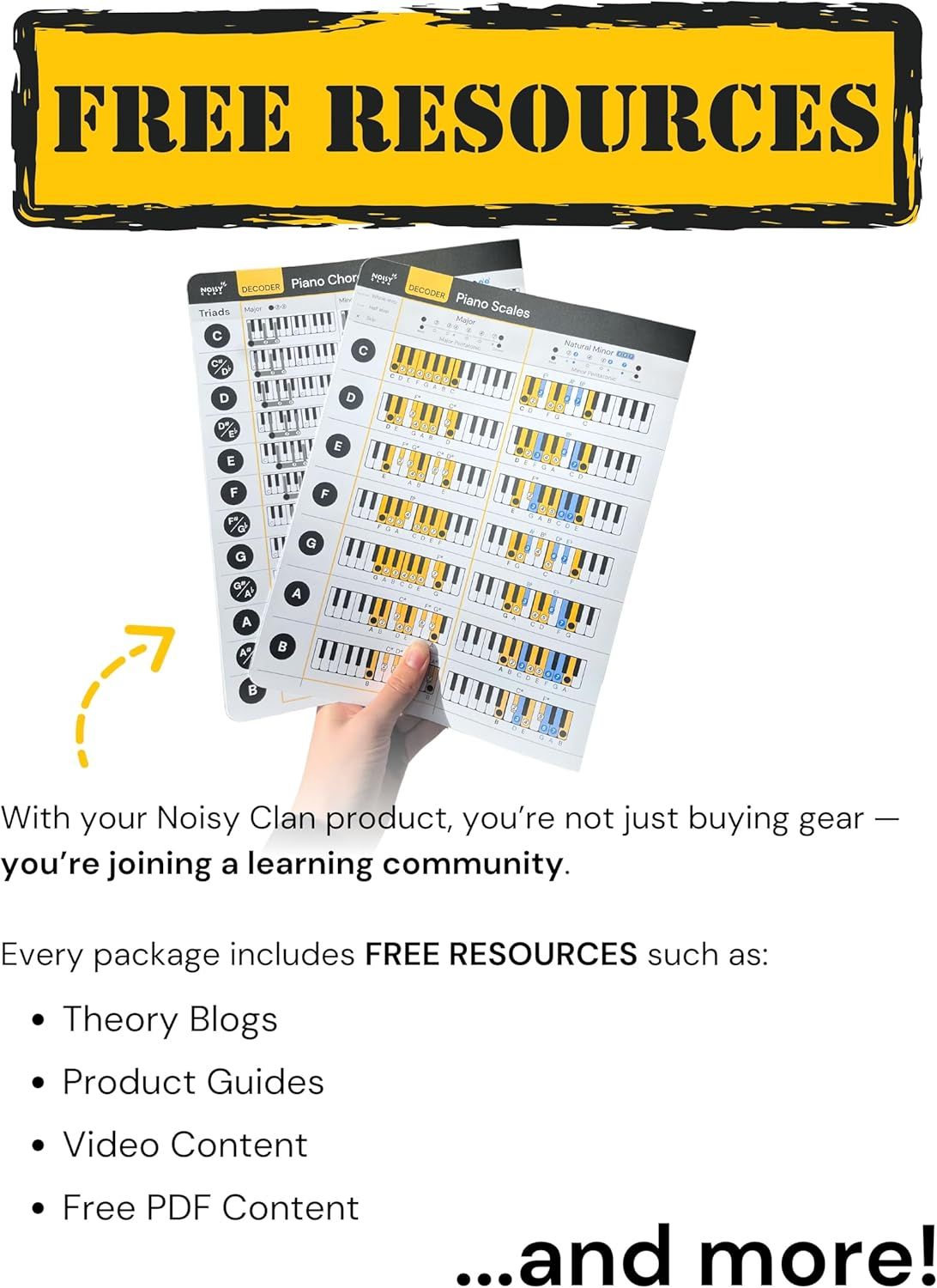 Emphasizes that purchasing the product grants access to free educational resources and a learning community, adding value beyond the physical product.