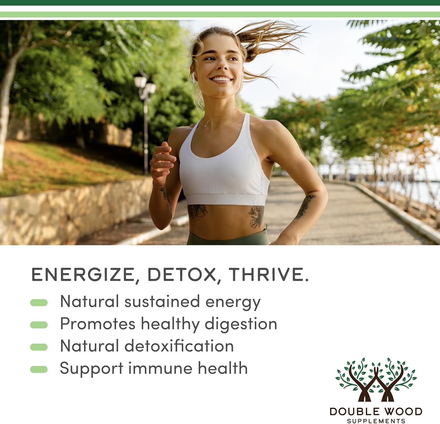 Communicates multiple health benefits of the product in a bulleted list format to show comprehensive wellness support.