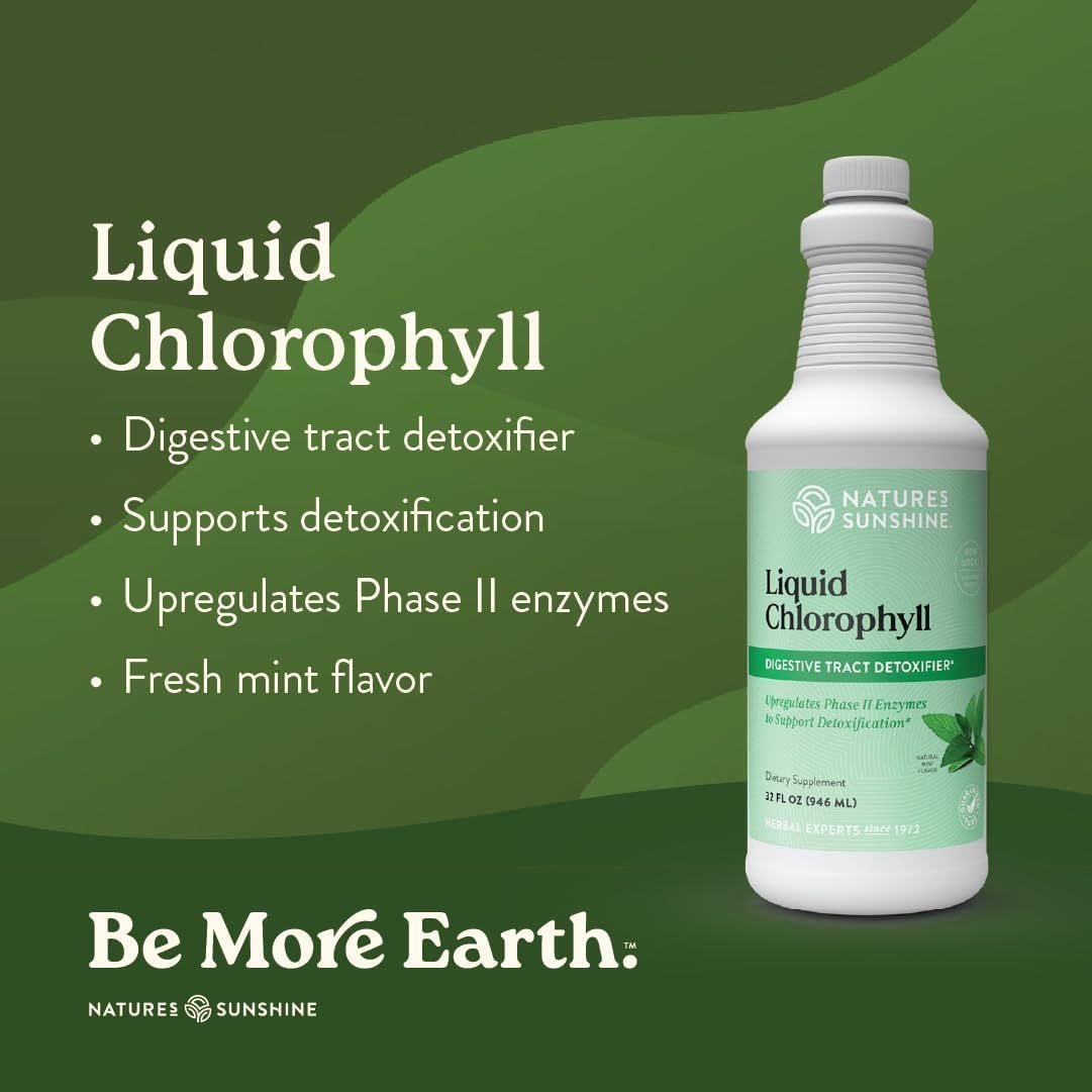 Communicates multiple distinct benefits of the product in a bulleted list format to show shoppers the comprehensive health advantages of Liquid Chlorophyll.