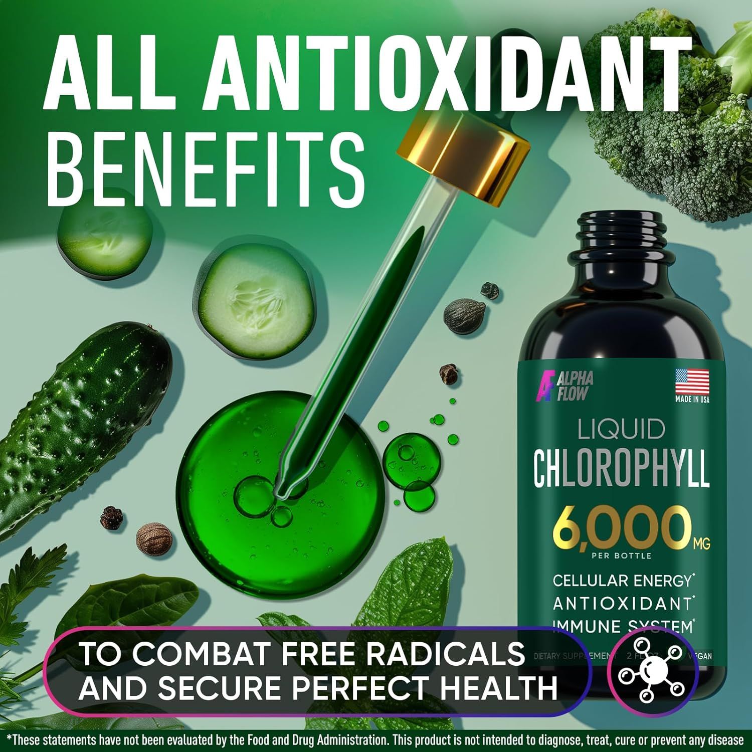 Communicates that the product delivers comprehensive antioxidant benefits to combat free radicals and support perfect health.