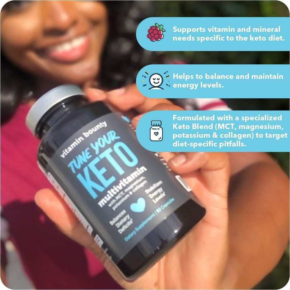 Highlights three key benefits in a lifestyle context with callout panels to show shoppers the multiple ways the product supports their keto diet.