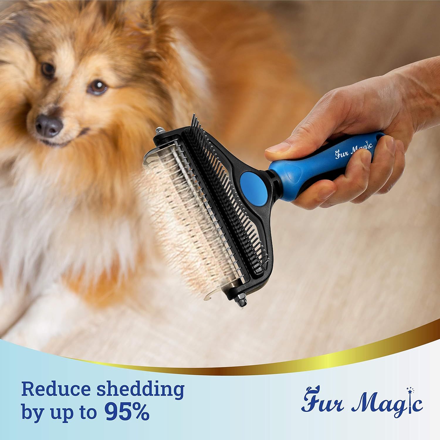 Highlights a quantifiable performance claim to reassure shoppers of the product's effectiveness in reducing pet shedding. Communicates the primary benefit of dramatically reducing pet shedding,…