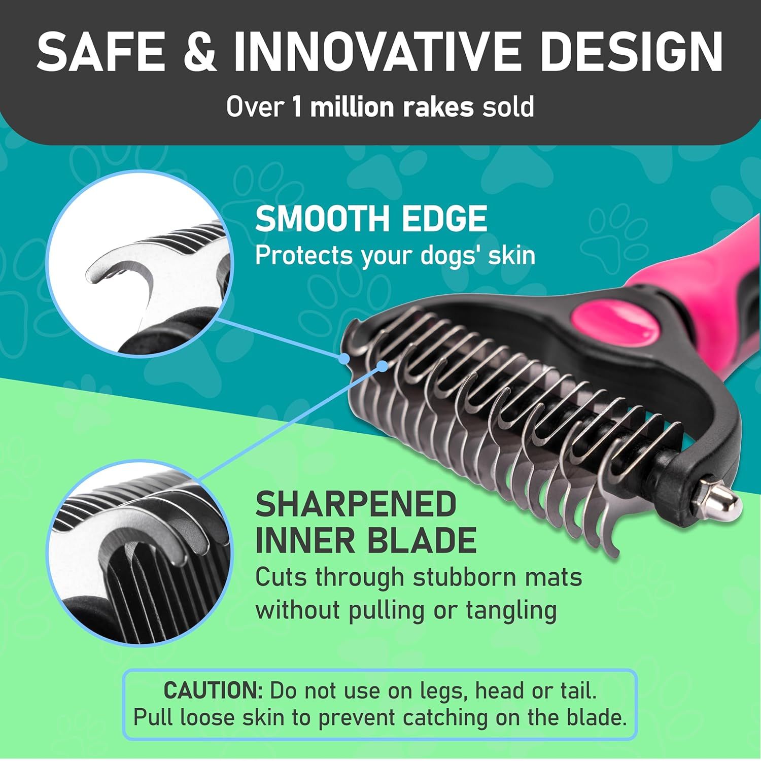 Breaks down the physical components of the product to show how the smooth edge protects skin and the sharpened blade cuts through mats. Reassures shoppers that the product is designed with safety in…