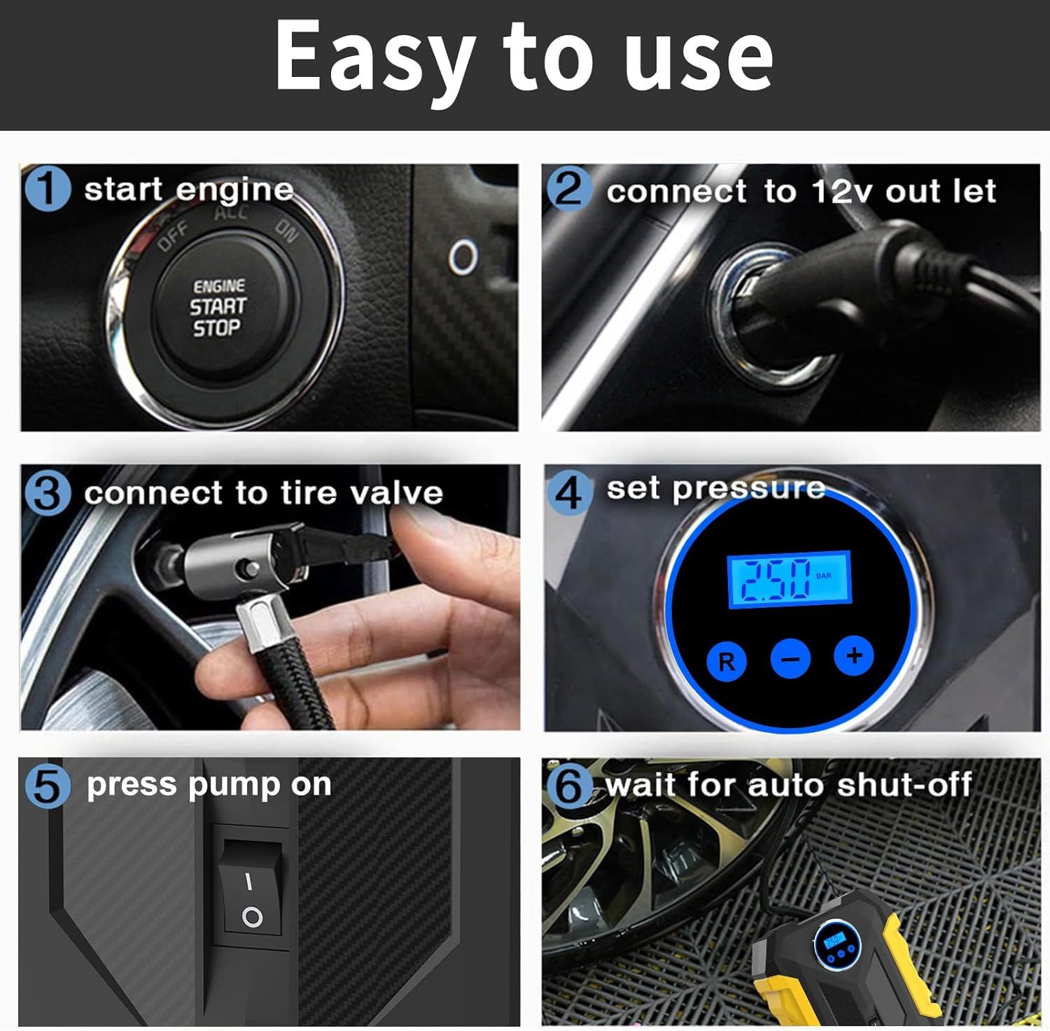 Provides clear step-by-step instructions on how to set up and use the tire inflator, reassuring shoppers that the product is easy to operate.