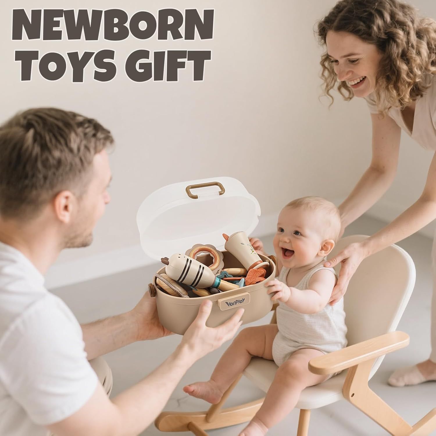 Positions the baby toy set as an ideal gift for newborns, appealing to gift-givers and new parents.