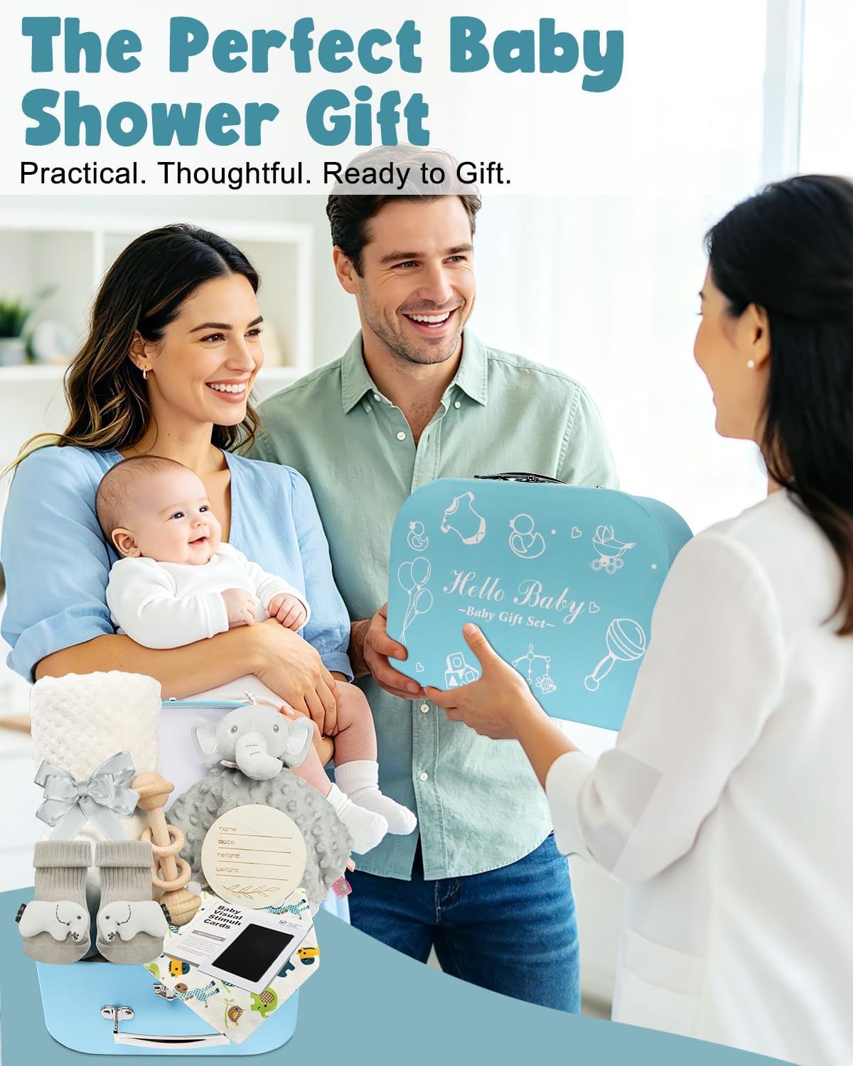 Positions the product as a ready-to-gift baby shower present, emphasizing its practicality and thoughtfulness for gifting occasions.