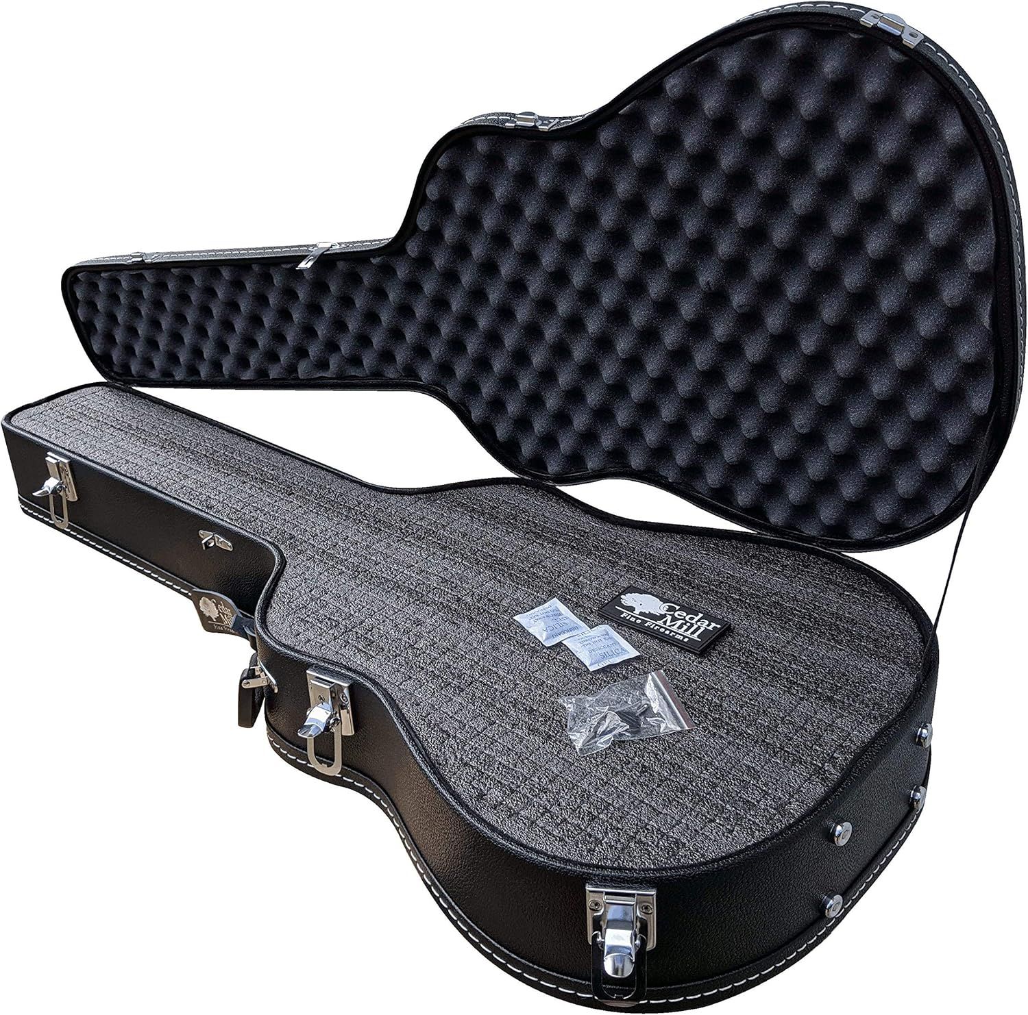 Shows what comes inside the guitar case when purchased, including foam inserts, accessories, and documentation to set clear expectations for the buyer.