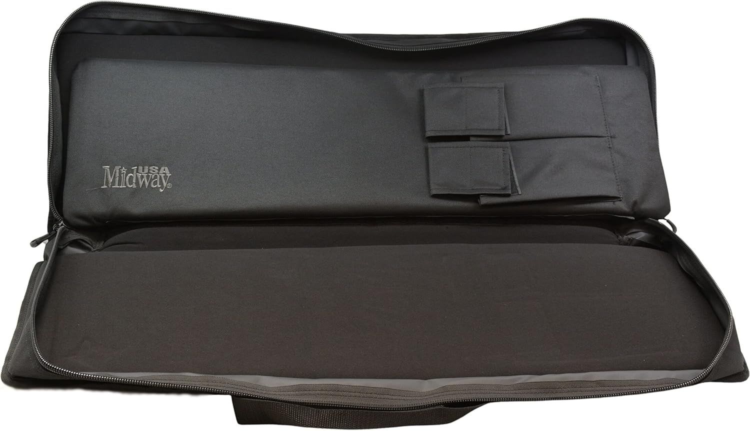 Shows the internal layout and organizational features of the case, highlighting the storage compartments and velcro pockets to demonstrate how users can organize their items.