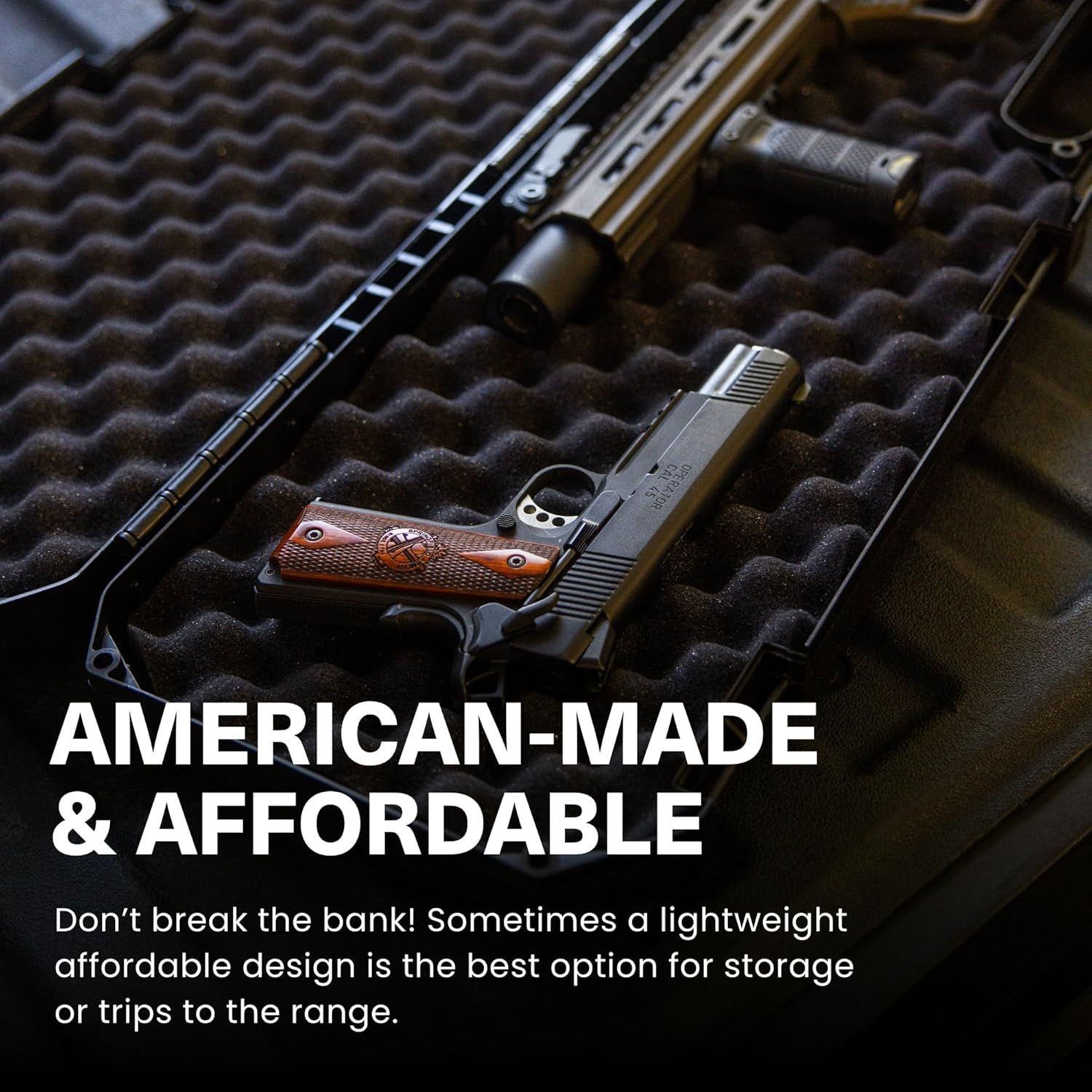 Emphasizes the product's American manufacturing and affordability, reassuring shoppers that they can get quality protection without overspending.