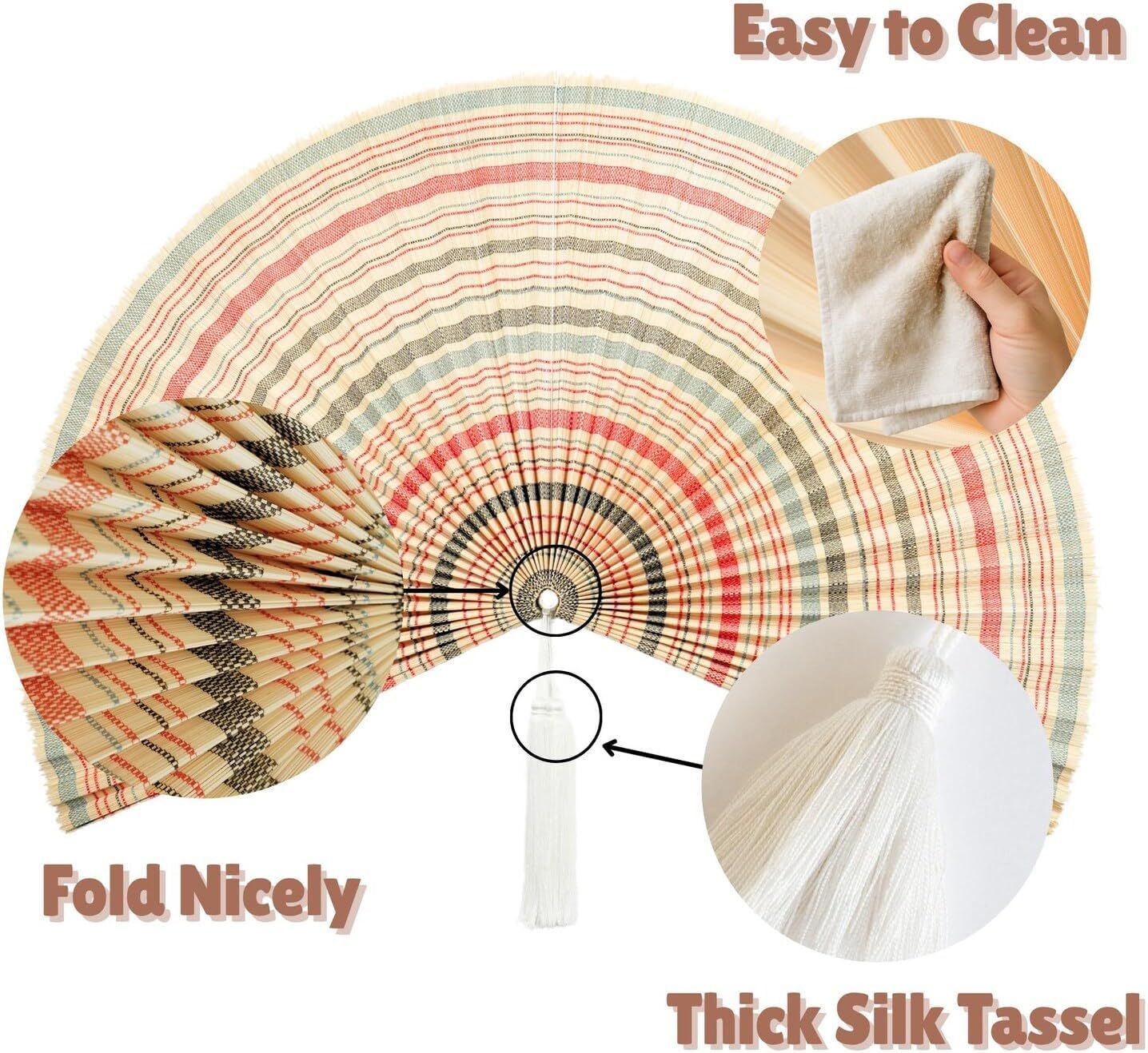 Highlights three distinct product benefits in a segmented layout: ease of cleaning, foldability for storage, and premium tassel quality.