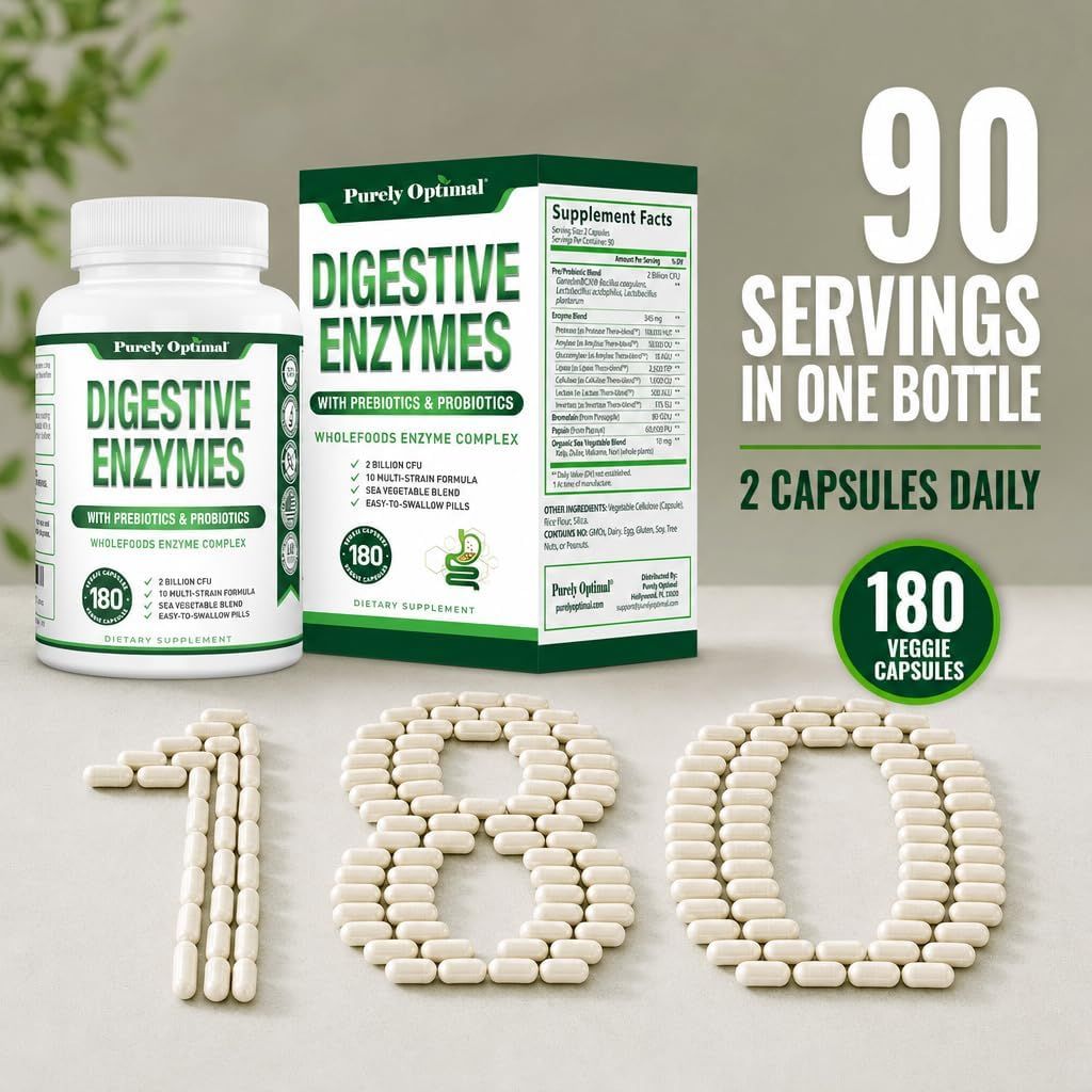 Emphasizes the quantity value proposition by showing 90 servings in one bottle with 180 veggie capsules, reassuring shoppers of long-lasting supply. Communicates the benefit of extended supply and…